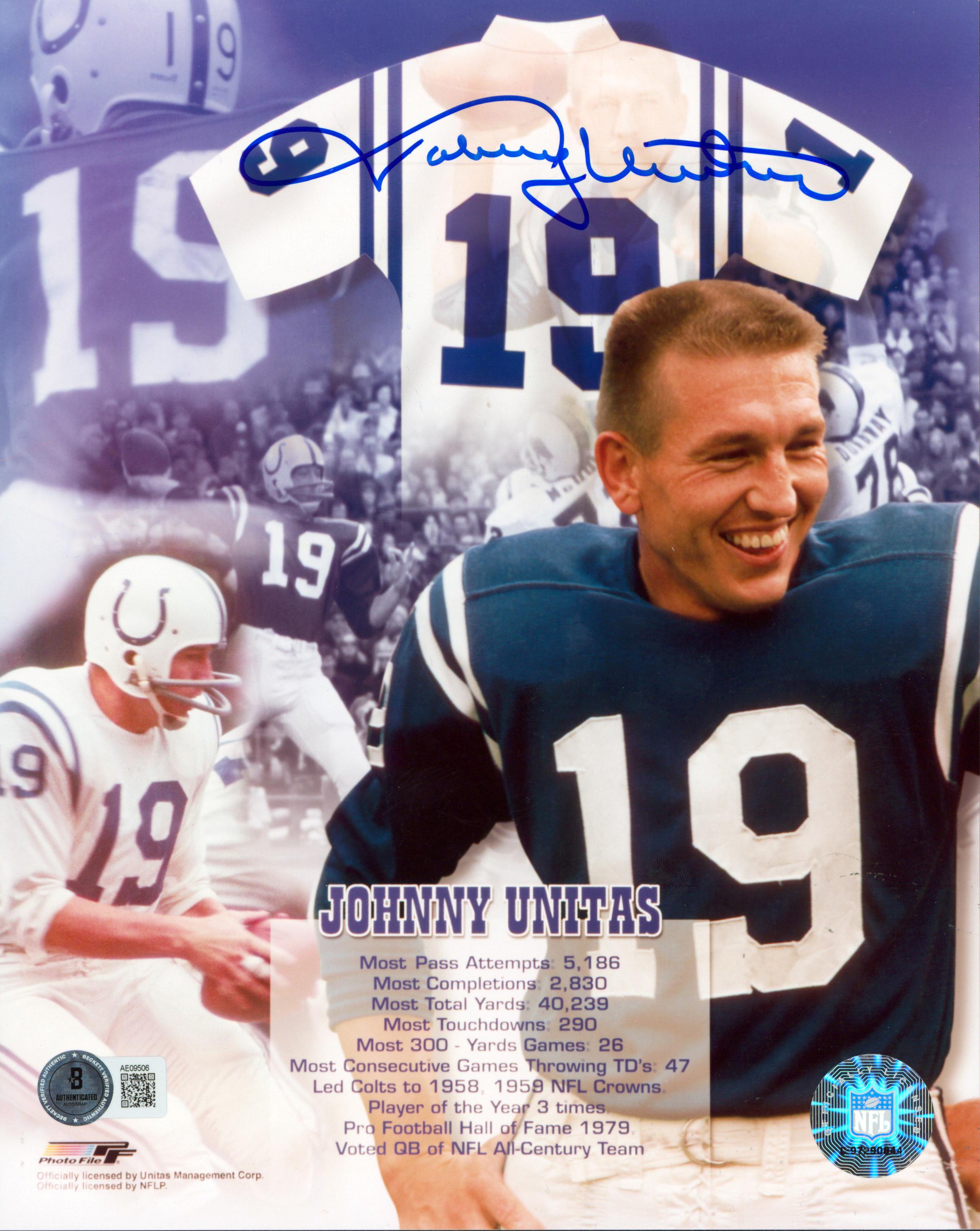 Colts Johnny Unitas Authentic Signed 8x10 Photo Autographed BAS #AE09506