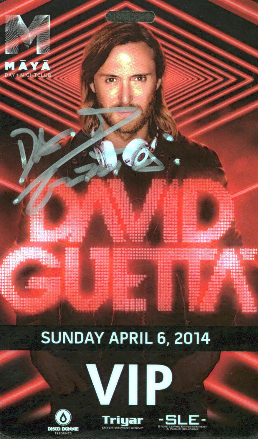 David Guetta Authentic Signed April 6, 2014 VIP Maya Badge BAS #BQ98495