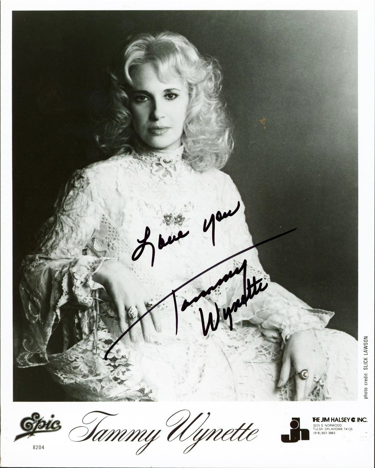 Tammy Wynette "Love You" Authentic Signed 8x10 Black & White Photo JSA #AR36698