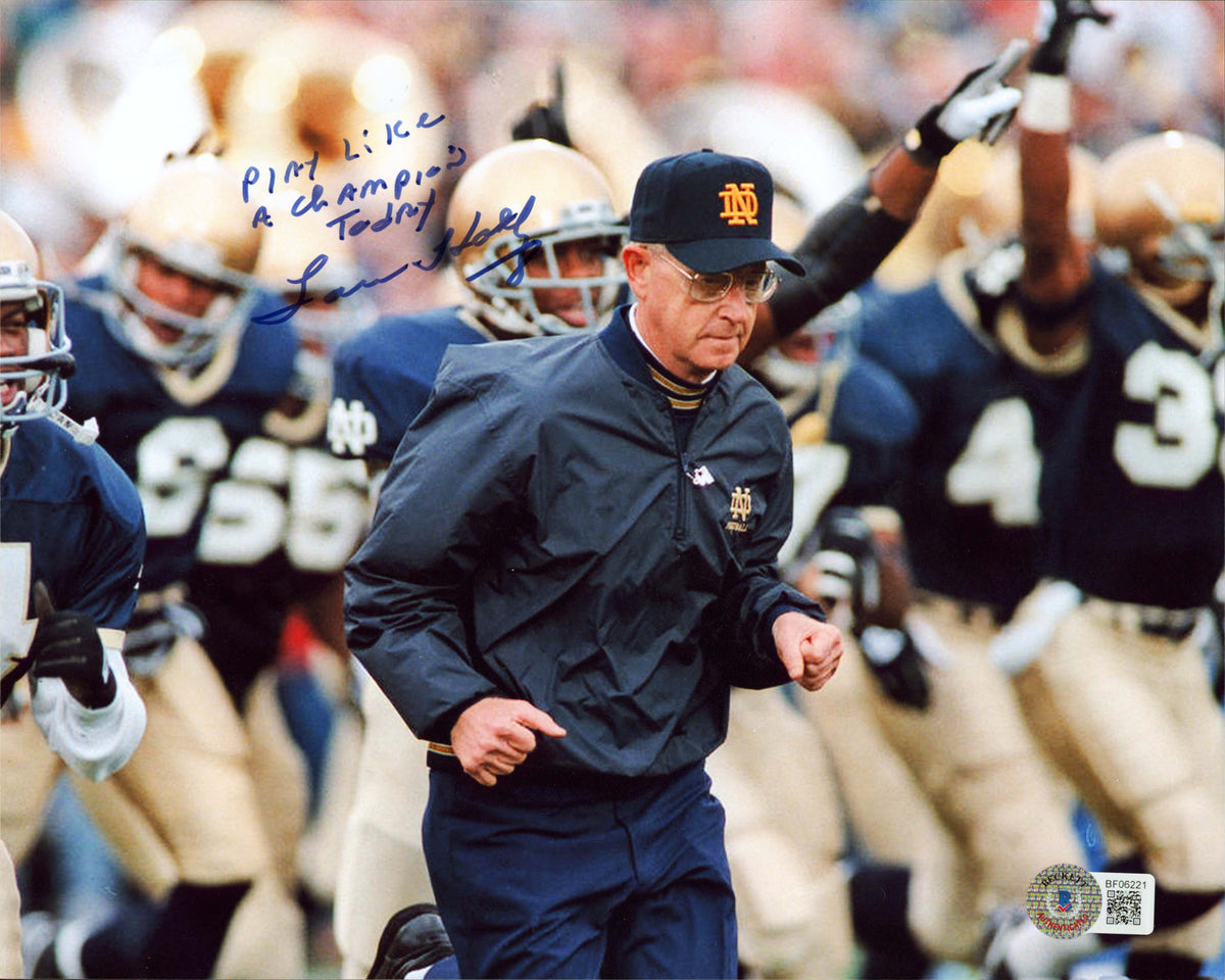 Notre Dame Lou Holtz "PLAC Today" Authentic Signed 8x10 Photo BAS #BF06221
