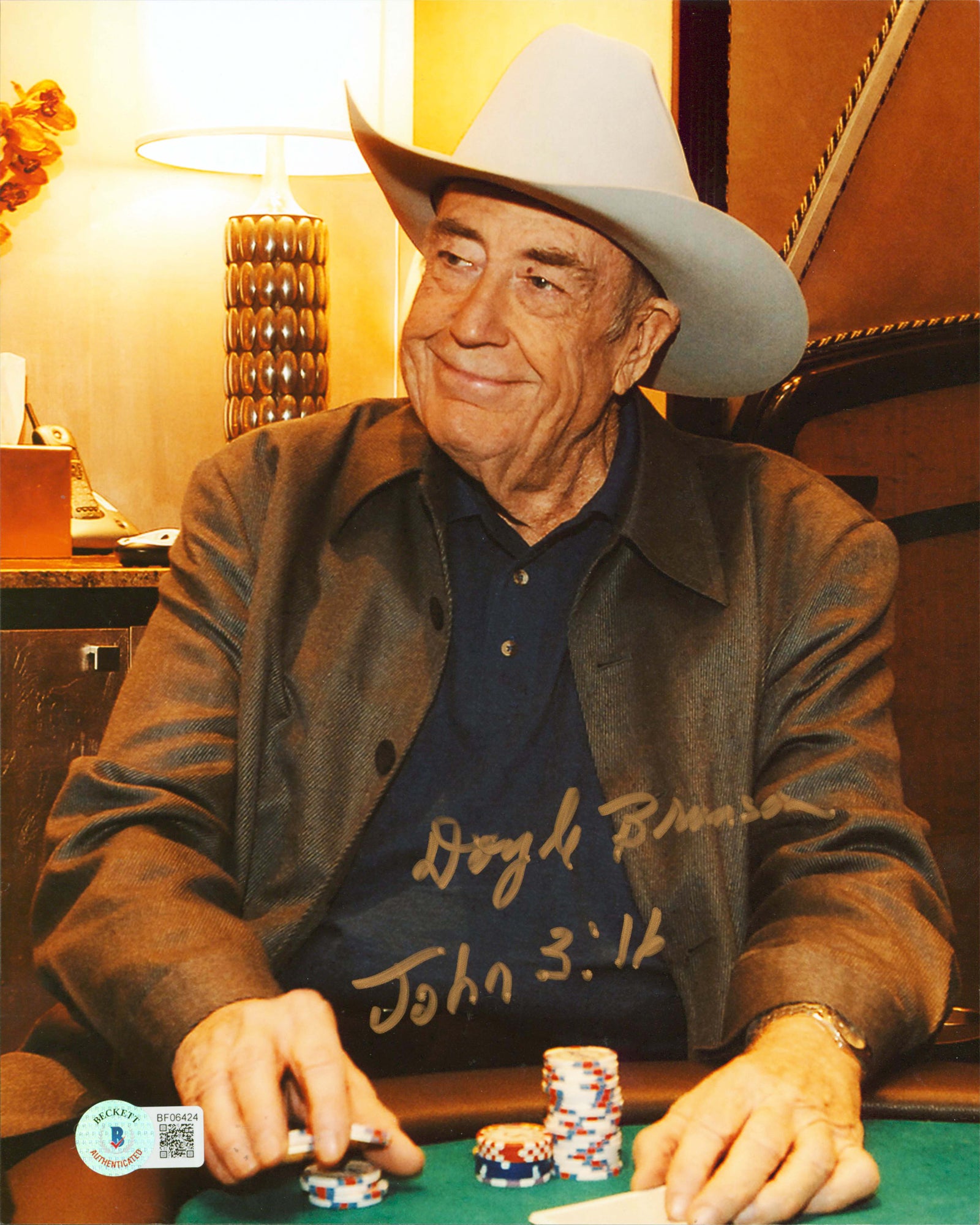 Doyle Brunson "John 3:16" Authentic Signed 8x10 Vertical Photo BAS #BF06424