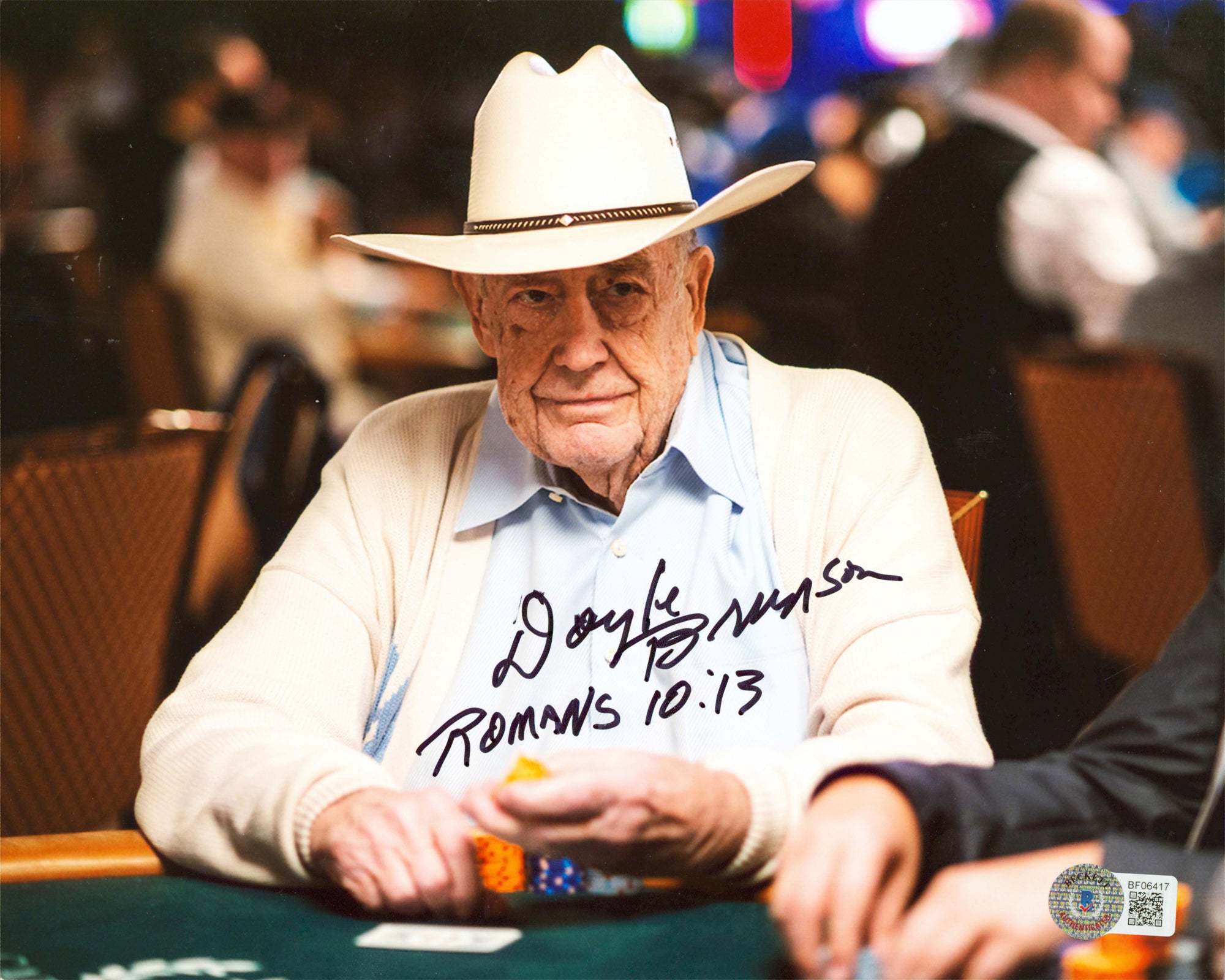 Doyle Brunson "Romans 10:13" Authentic Signed 8x10 Horizontal Photo BAS #BF06417