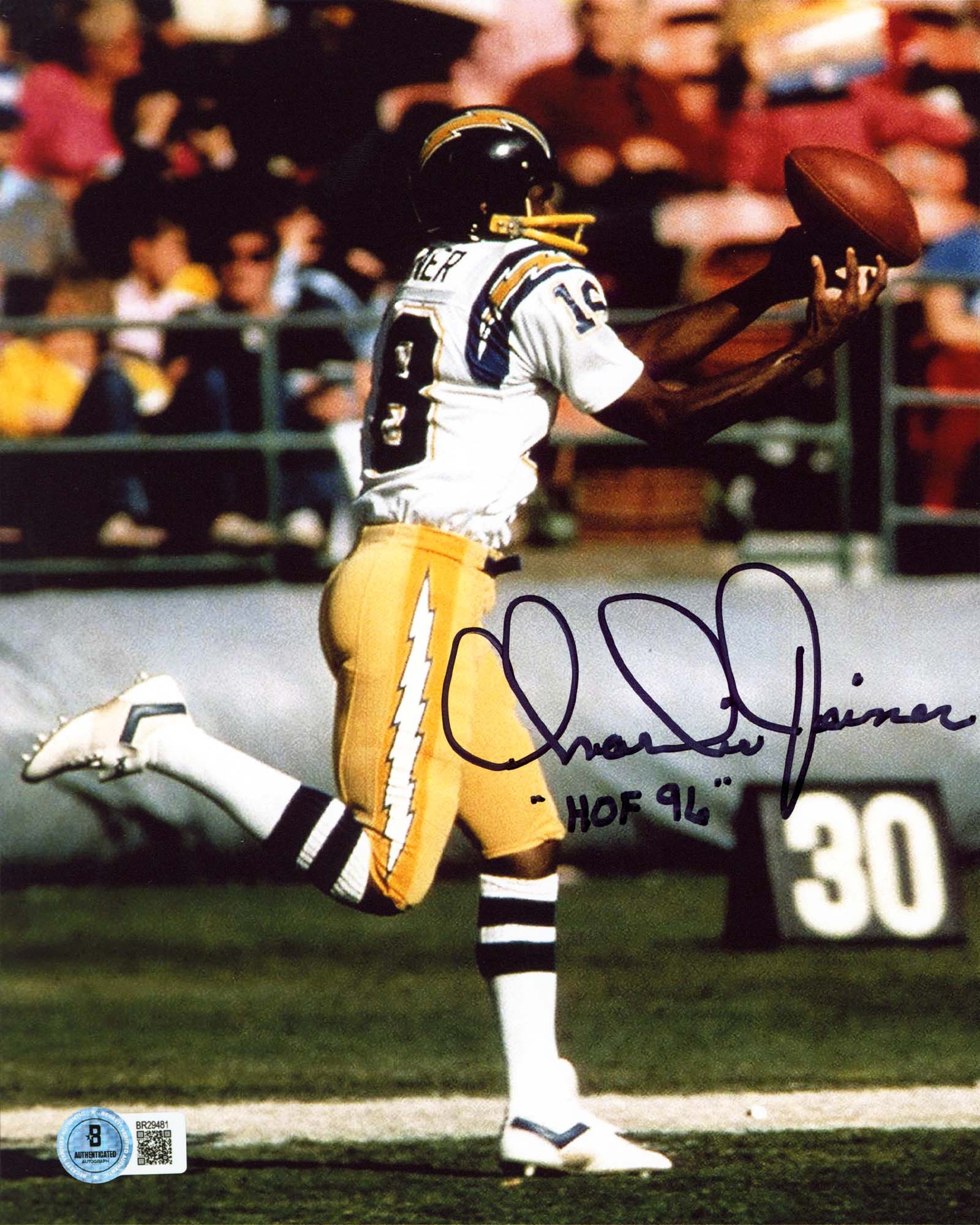 Chargers Charlie Joiner "HOF 96" Signed 8x10 Vertical Photo BAS #BR29481