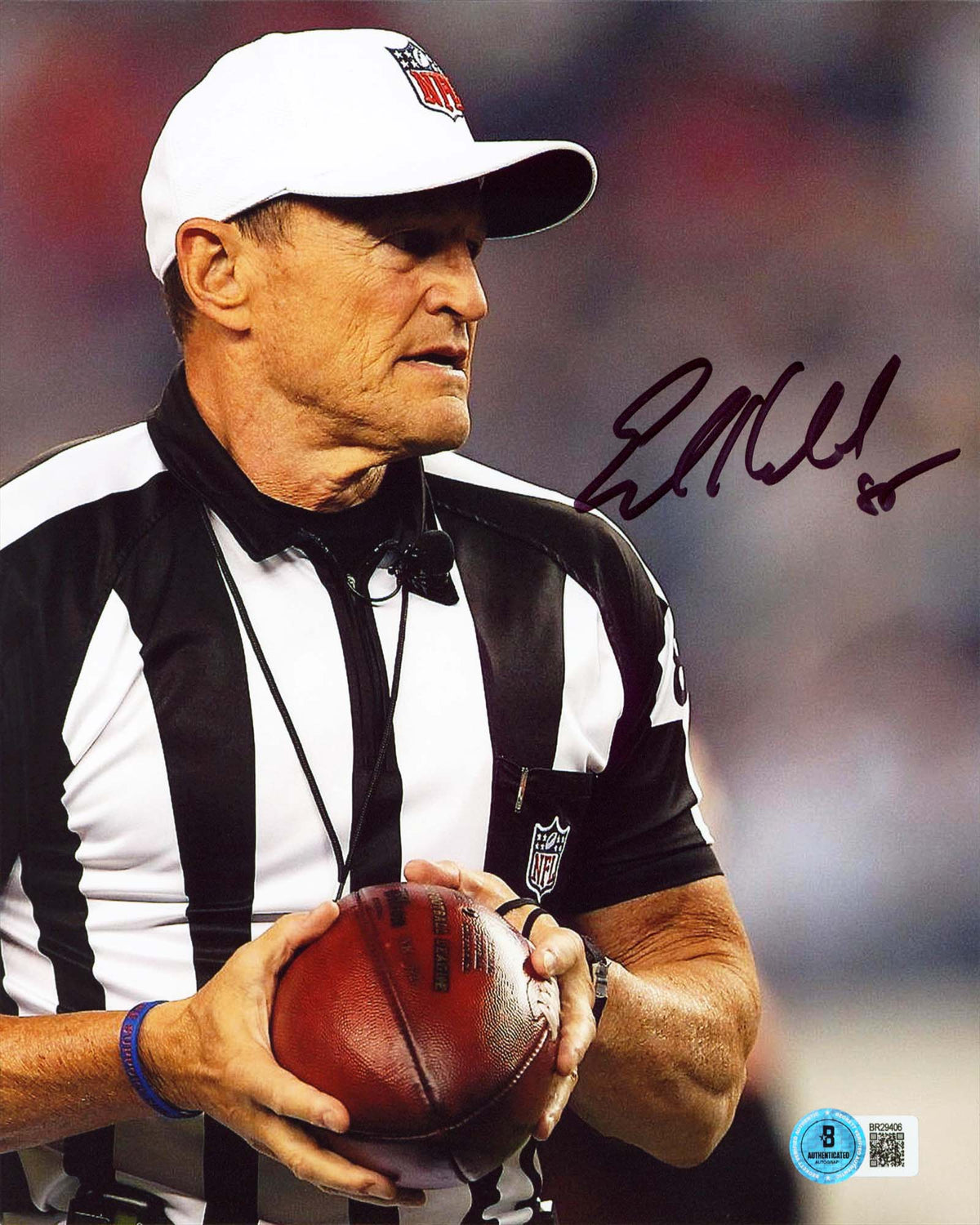 Ed Hochuli Authentic Signed 8x10 Vertical Photo BAS #BR29406