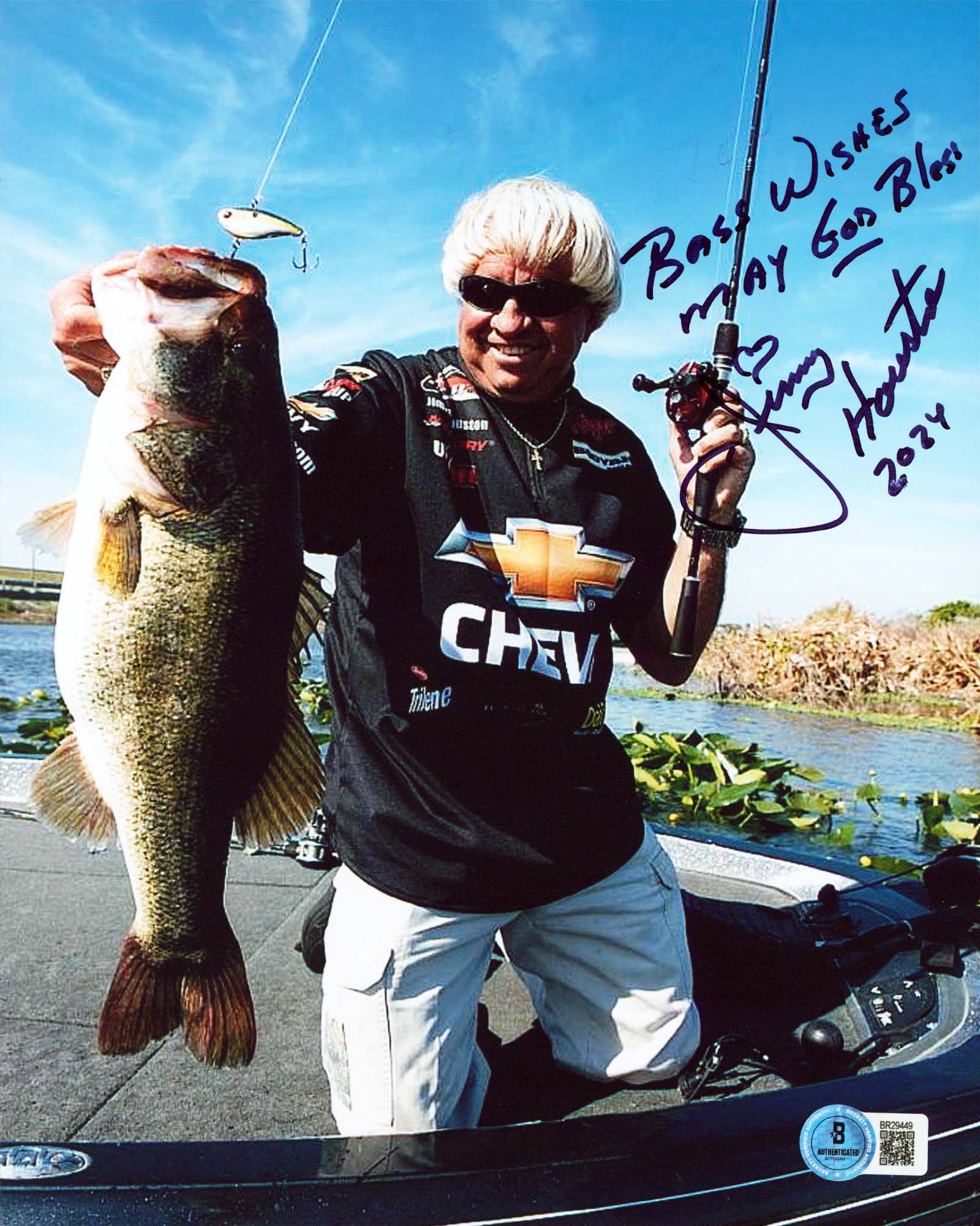 Jimmy Houston "Bass Wishes May God Bless"  Signed 8x10 Vertical Photo BAS