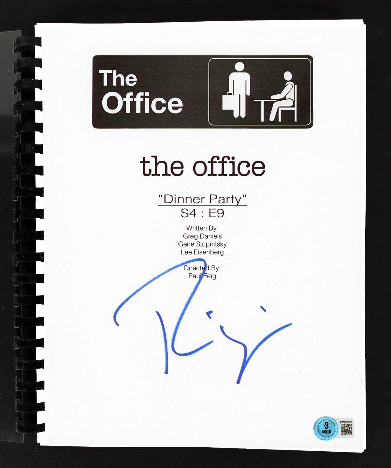 Rainn Wilson The Office Signed Dinner Party Episode Tv Script BAS Witnessed
