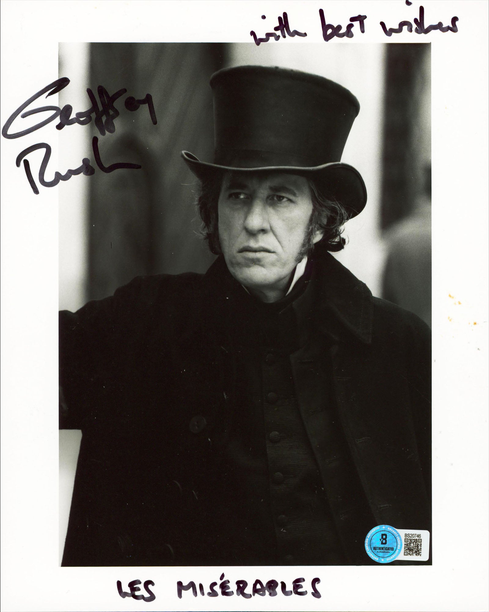 Geoffrey Rush Les Misérables "With Best Wishes" Signed 8x10 Photo BAS #BS20746