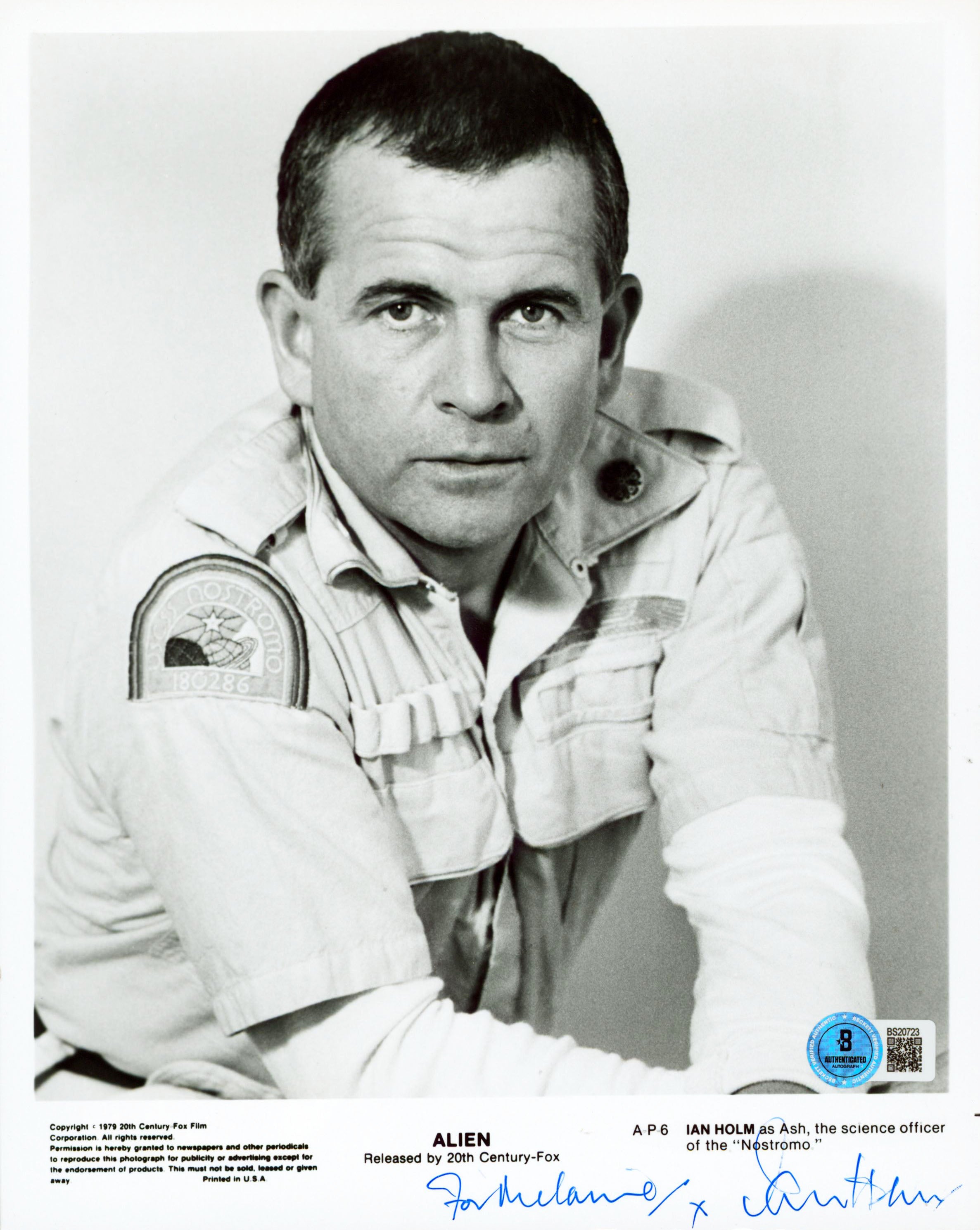 Ian Holm Alien "For Melanie" Authentic Signed 8x10 Vertical Photo BAS #BS20723
