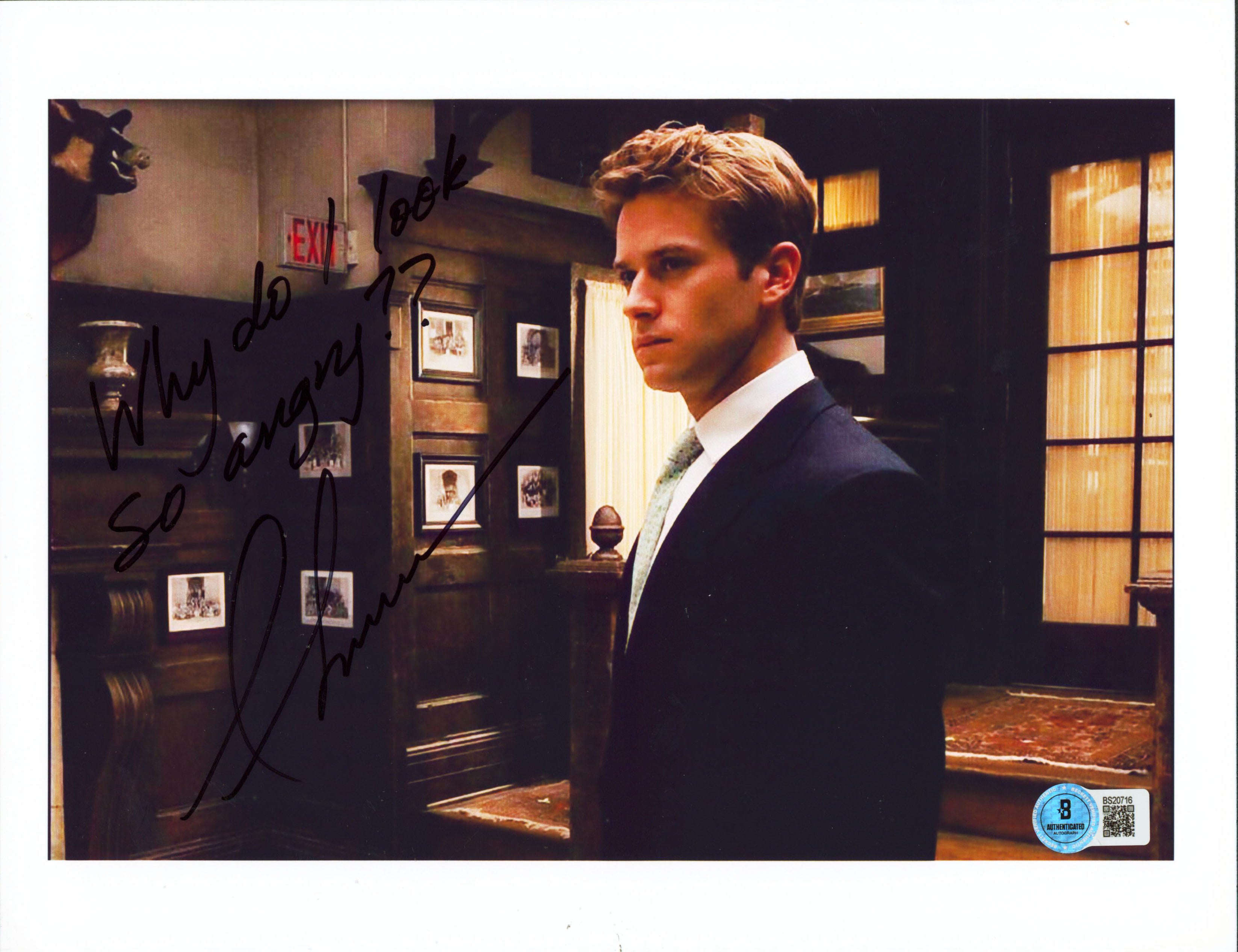 Armie Hammer Batman: Year One "Why Do I Look So Angry??" Signed 8.5x11 Photo BAS