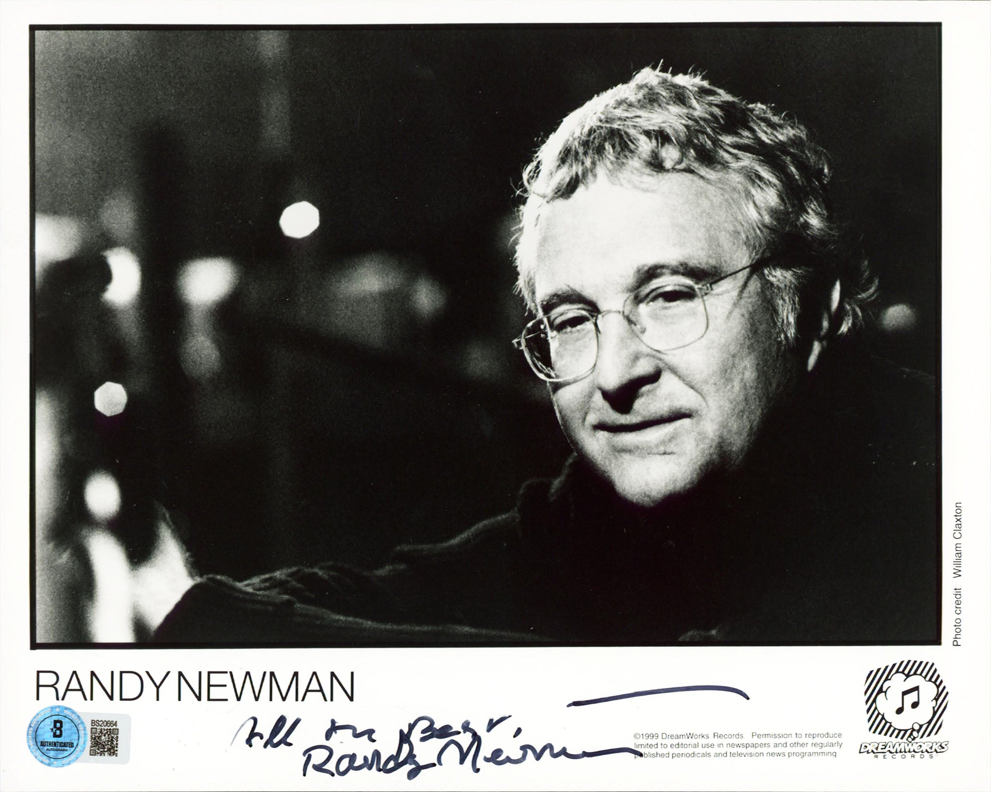 Randy Newman Toy Story "All The Best" Authentic Signed 8x10 Photo BAS #BS20664