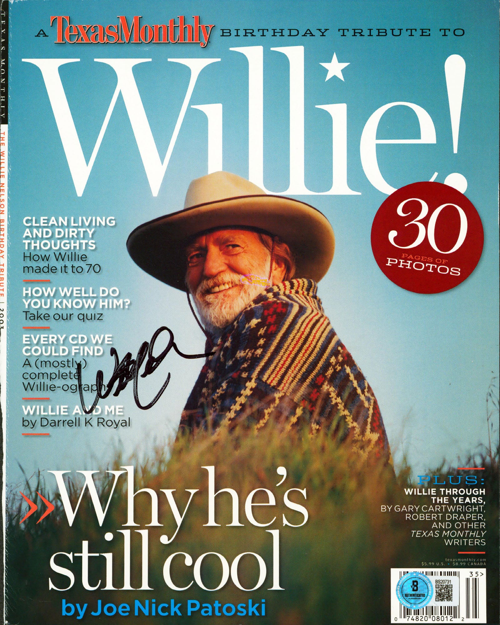 Willie Nelson Authentic Signed 2003 Texas Monthly Magazine Cover BAS #BS20731