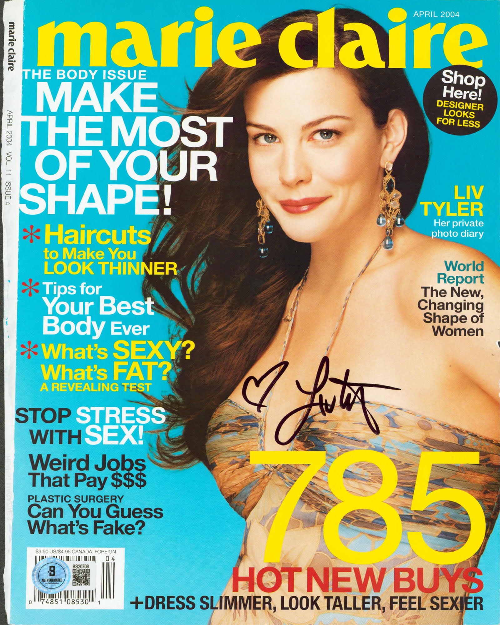 Liv Tyler Authentic Signed April 2004 Marie Claire Magazine Cover BAS #BS20708