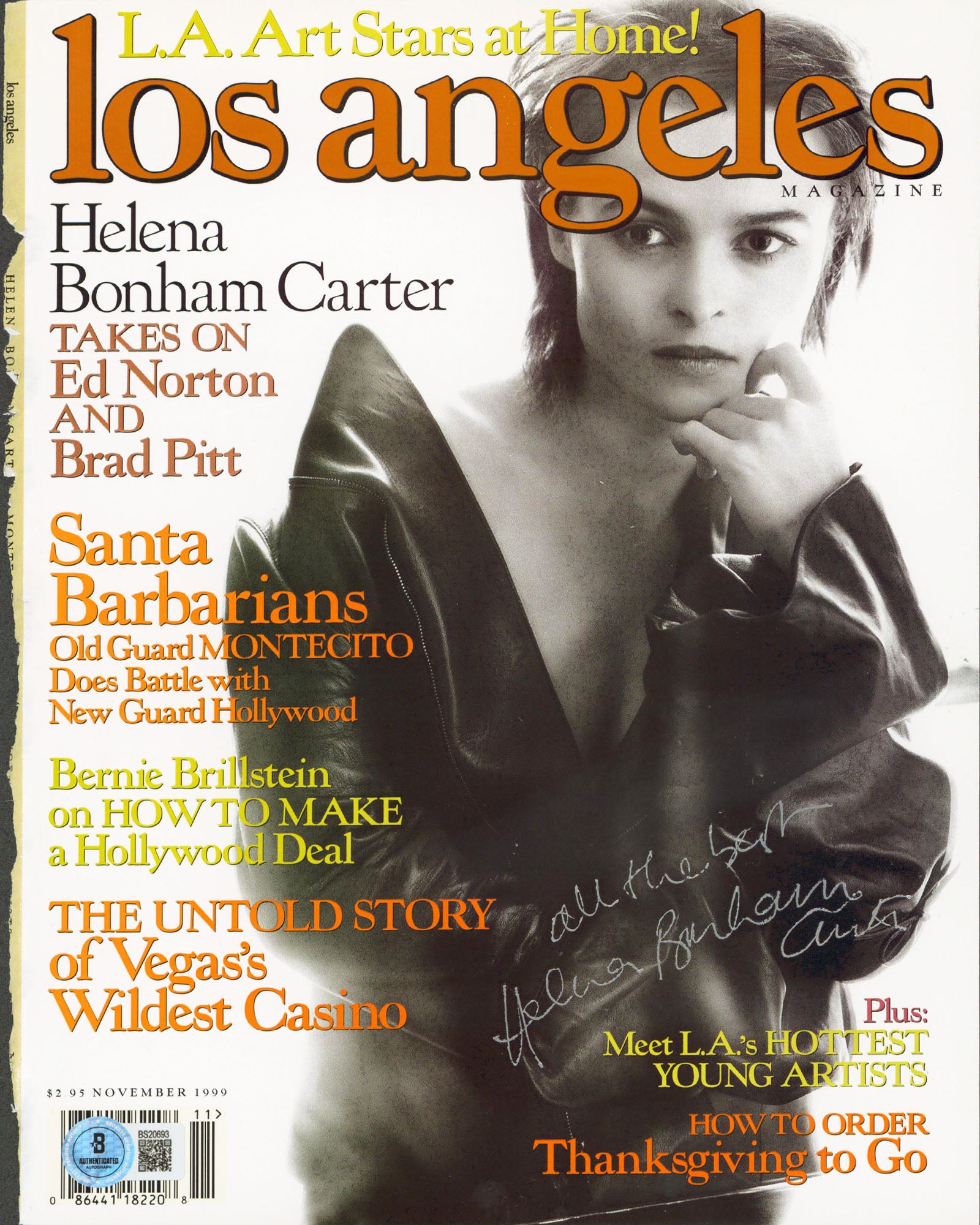 Helena Bonham Carter "All The.." Signed Nov. 1999 Los Angeles Magazine Cover BAS