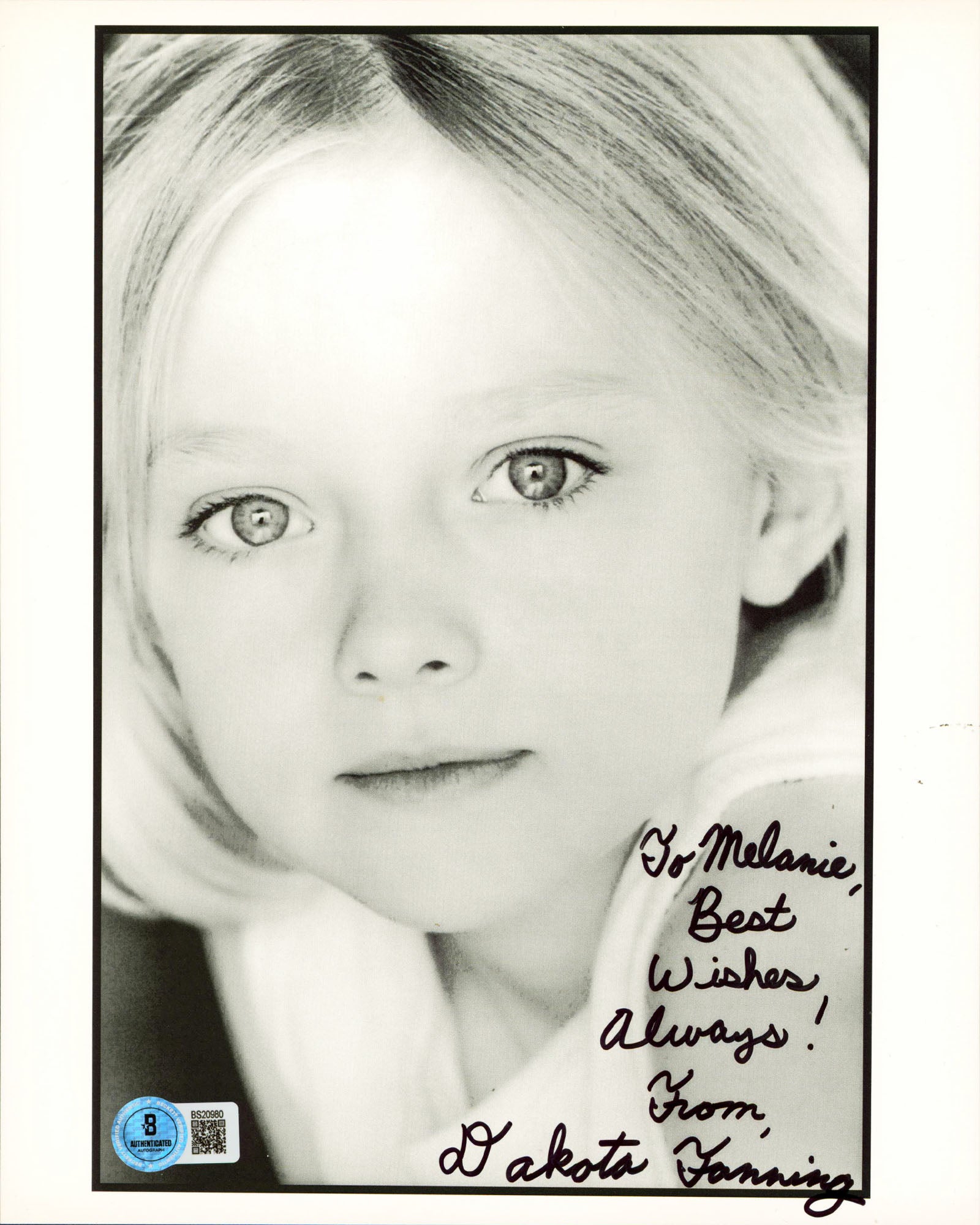 Dakota Fanning War of the Worlds "To Melanie.."  Signed 8x10 Photo BAS #BS20980