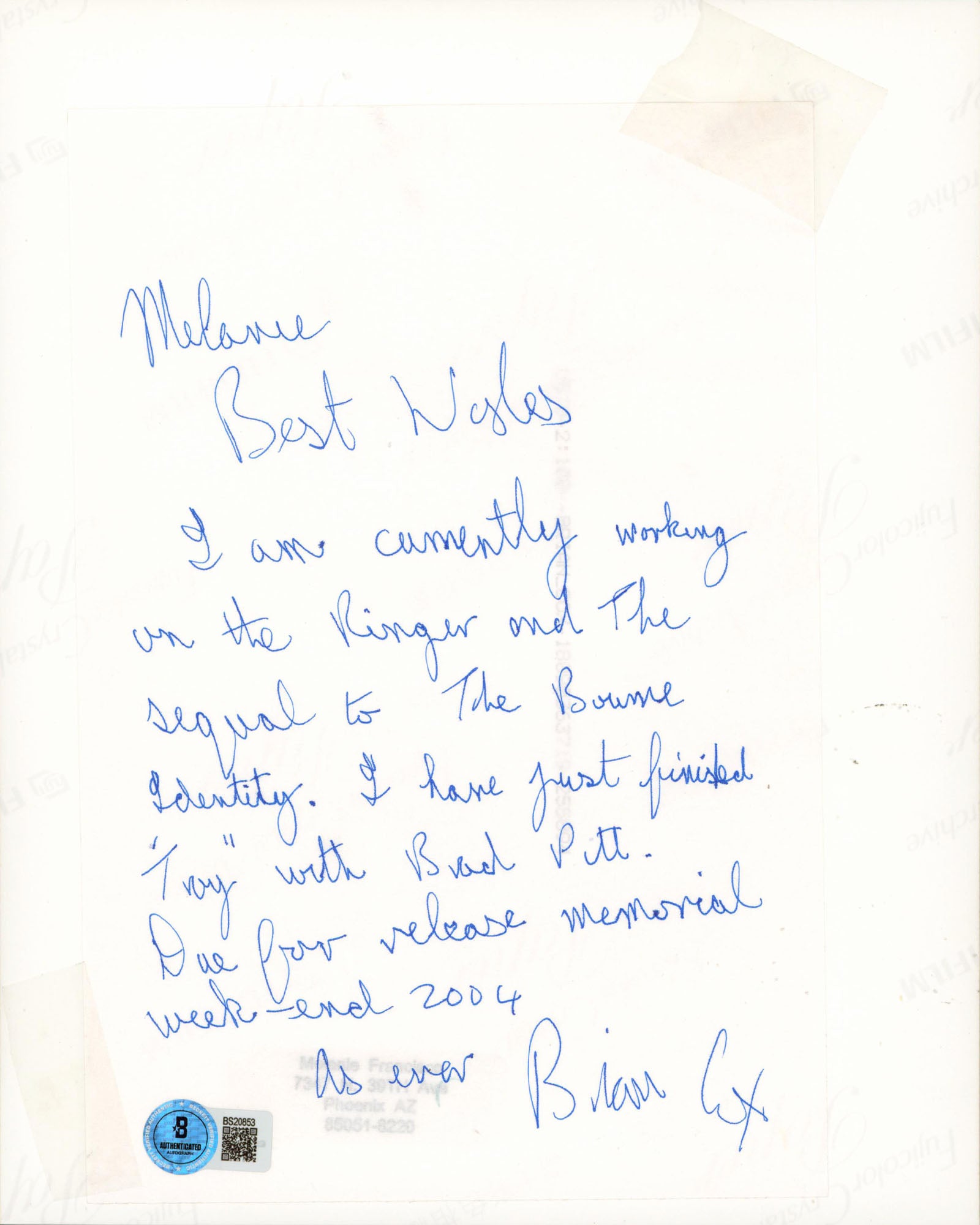 Brian Cox Succession "Best Wishes & Regards" Authentic Signed 8x10 BAS #BS20852