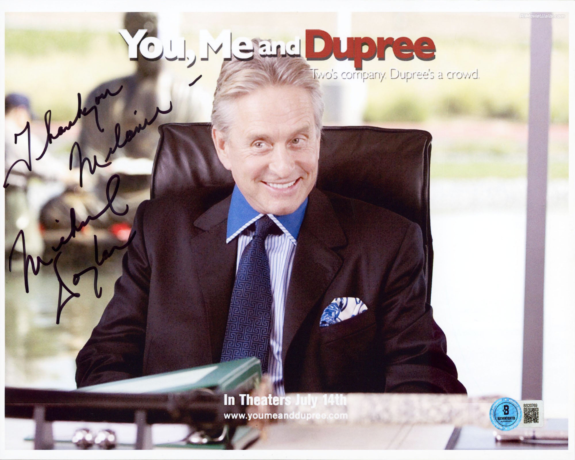 Michael Douglas You, Me and Dupree Authentic Signed 8.5x11 Photo BAS #BS20769
