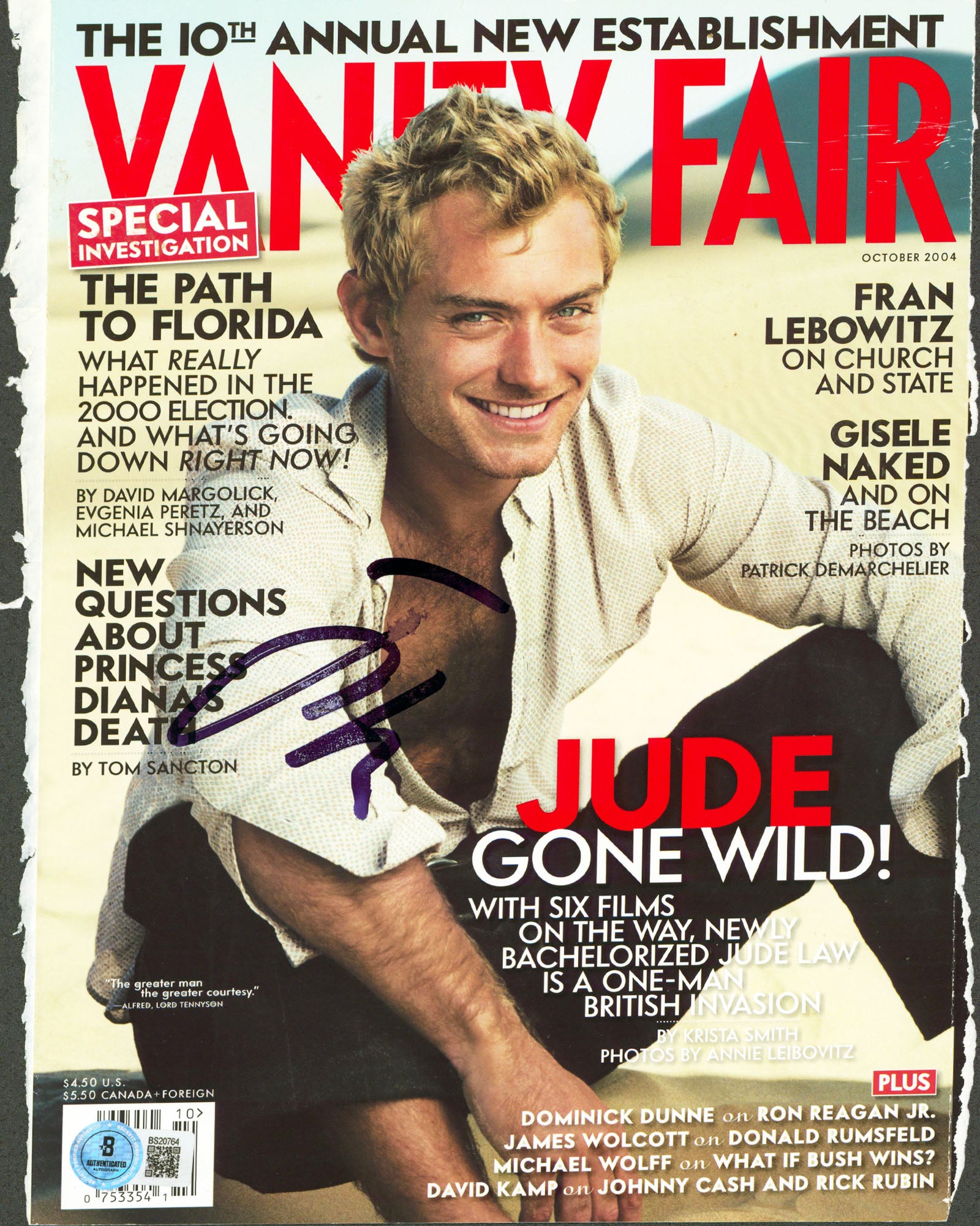 Jude Law Authentic Signed Vanity Fair Magazine Cover October 2004 BAS #BS20764