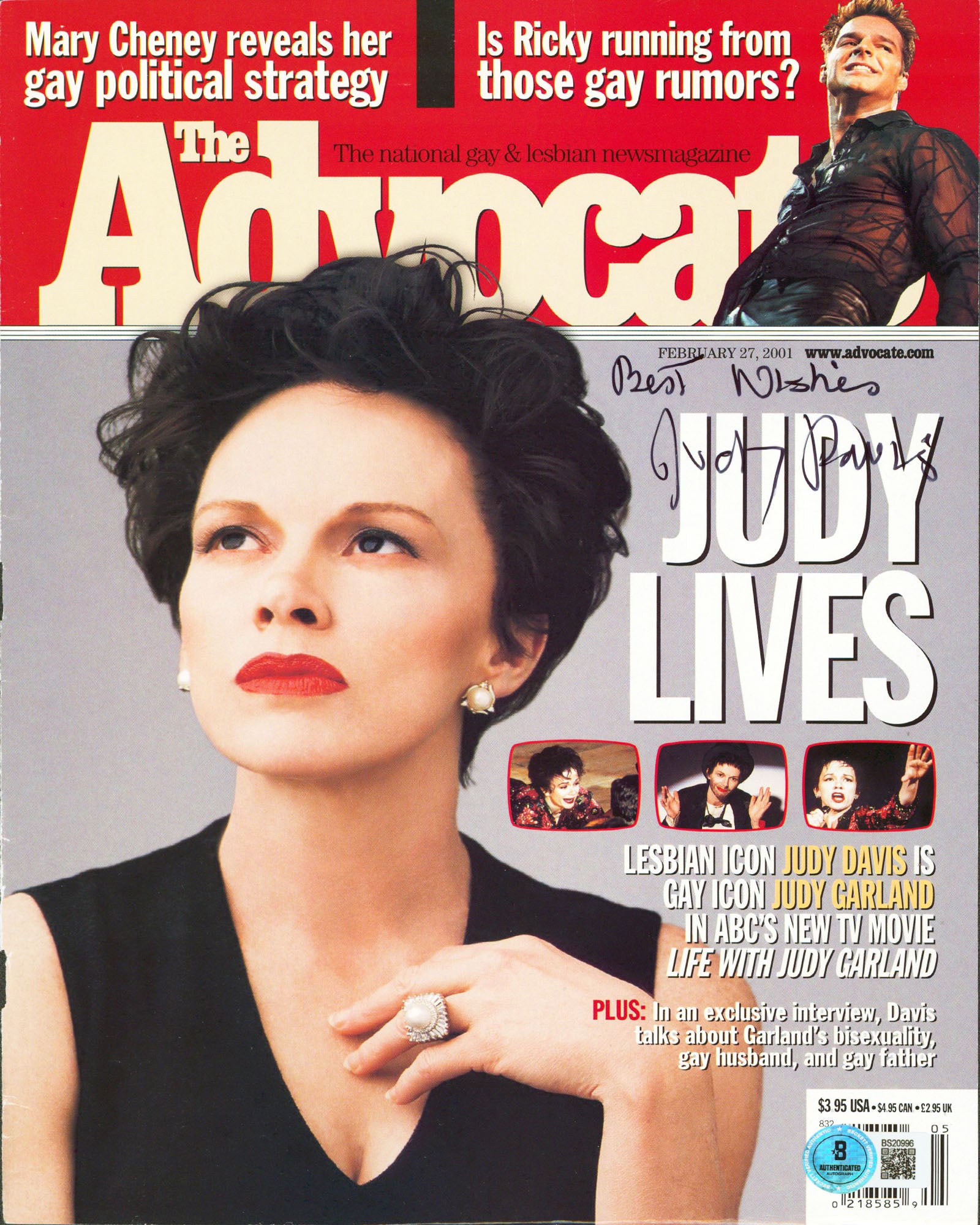 Judy Davis "Best Wishes" Signed The Advocate Magazine Cover Feb 2001 BAS#BS20996