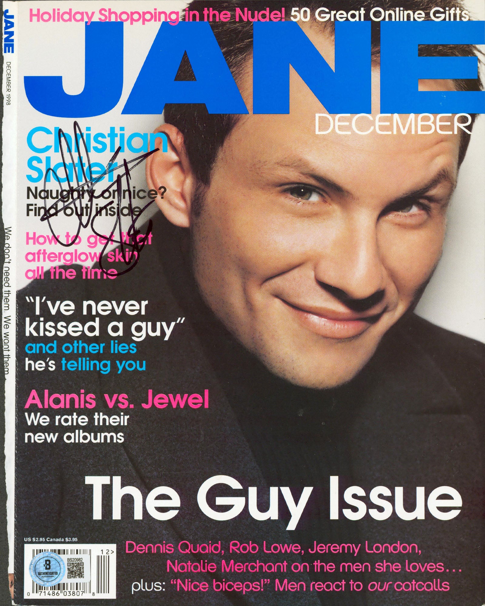 Christian Slater Authentic Signed Jane Magazine Cover December 1998 BAS #BS20982