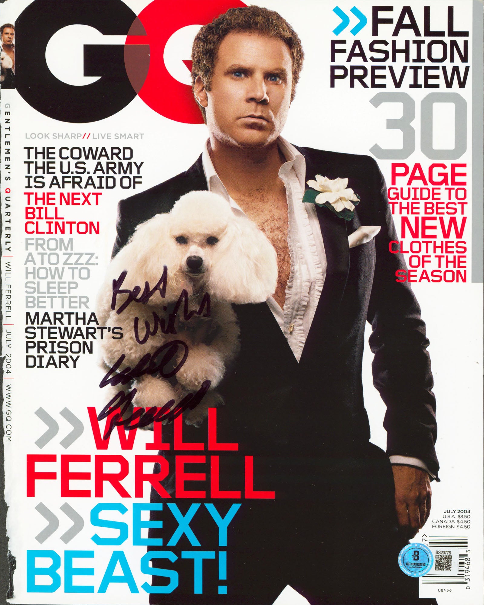 Will Ferrell "Best Wishes" Authentic Signed Gq Magazine Cover July 2004 BAS