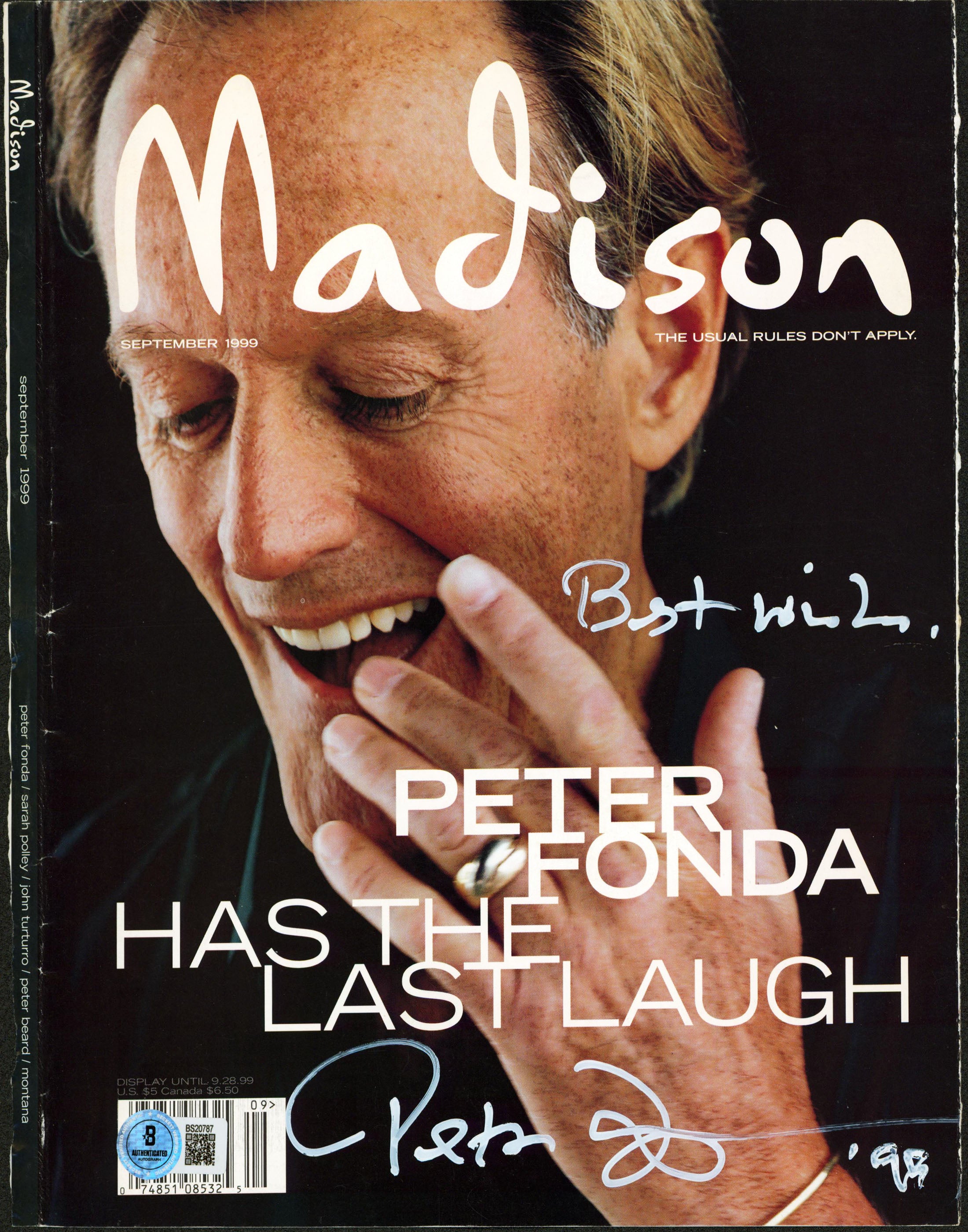 Peter Fonda "Best Wishes" Signed Madison Magazine Cover Sep. 1999 BAS #BS20787