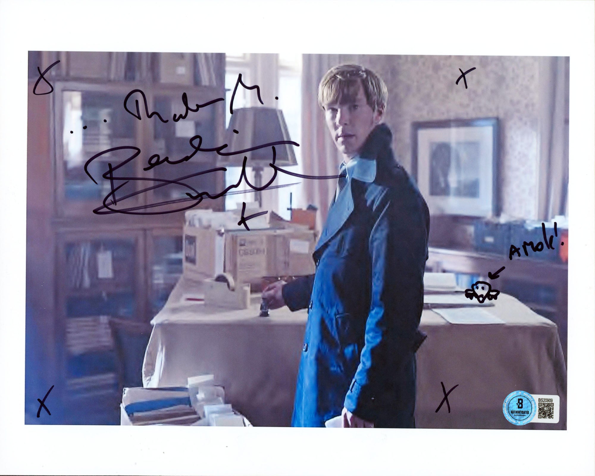 Benedict Cumberbatch Tinker Tailor "Thanks" Signed 8.5x11 Photo w/ sketch BAS