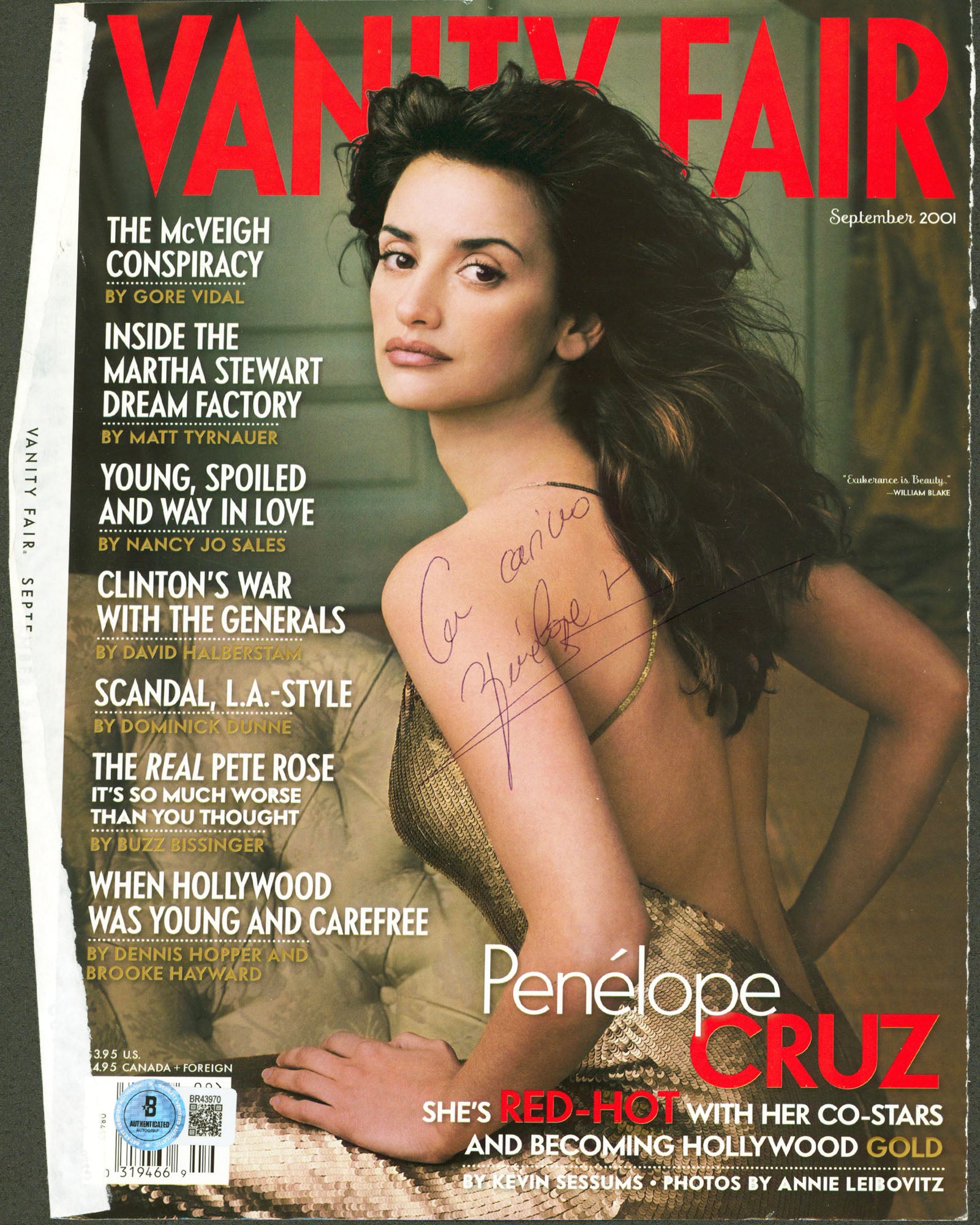 Penelope Cruz Signed Vanity Fair Magazine Cover September 2001 BAS #BR43970