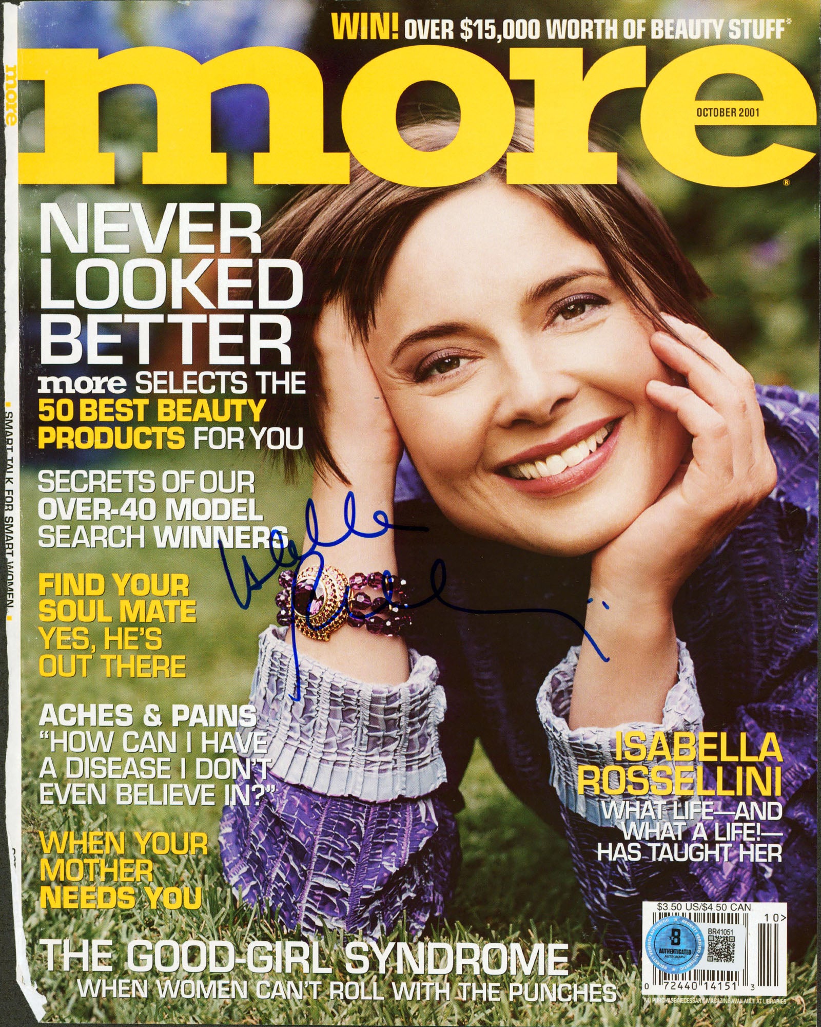 Isabella Rossellini Authentic Signed More Magazine Cover Oct. 2001 BAS #BR41051
