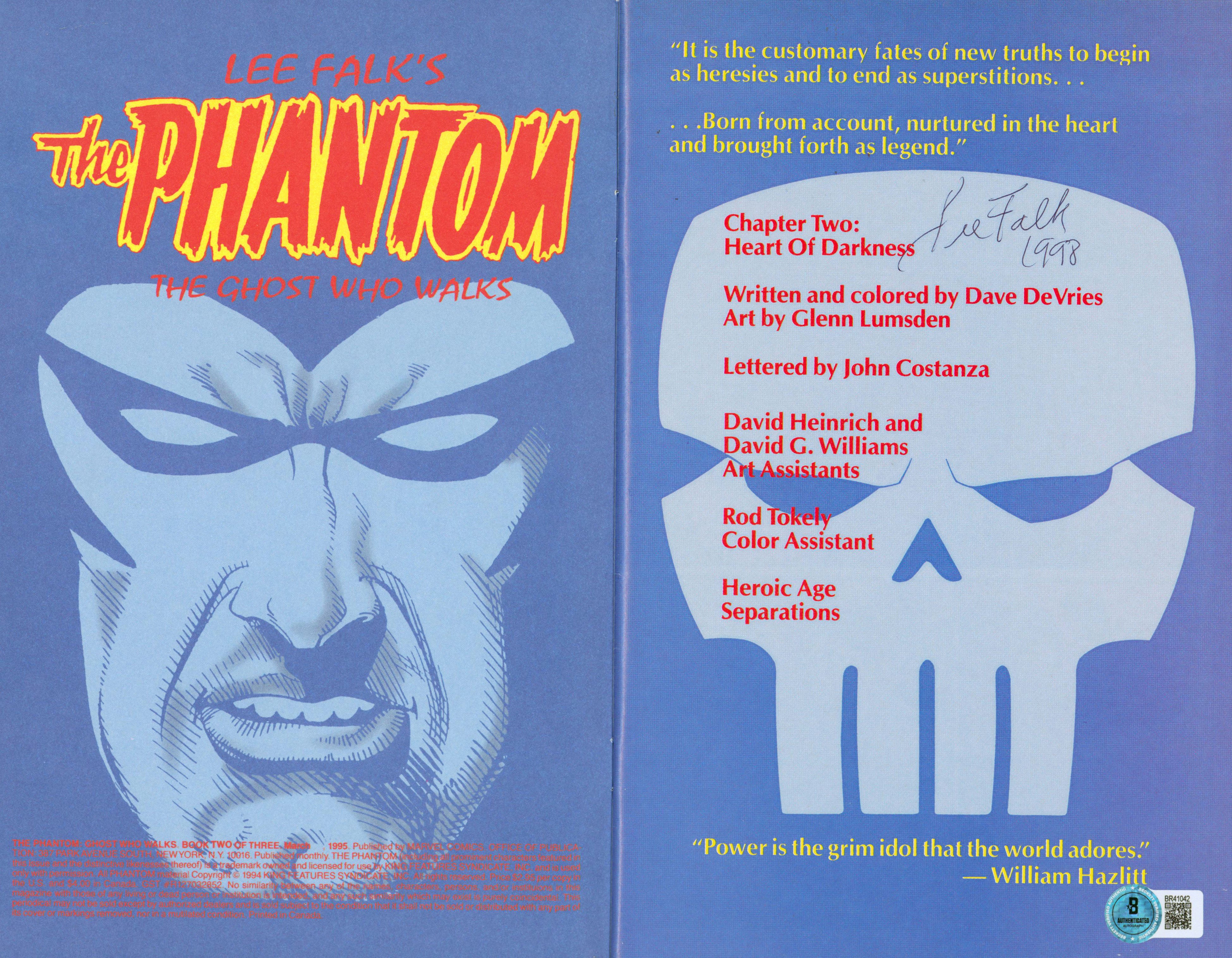 Lee Falk The Phantom 1998 Authentic Signed March 2 Comic Autographed BAS#BR41042