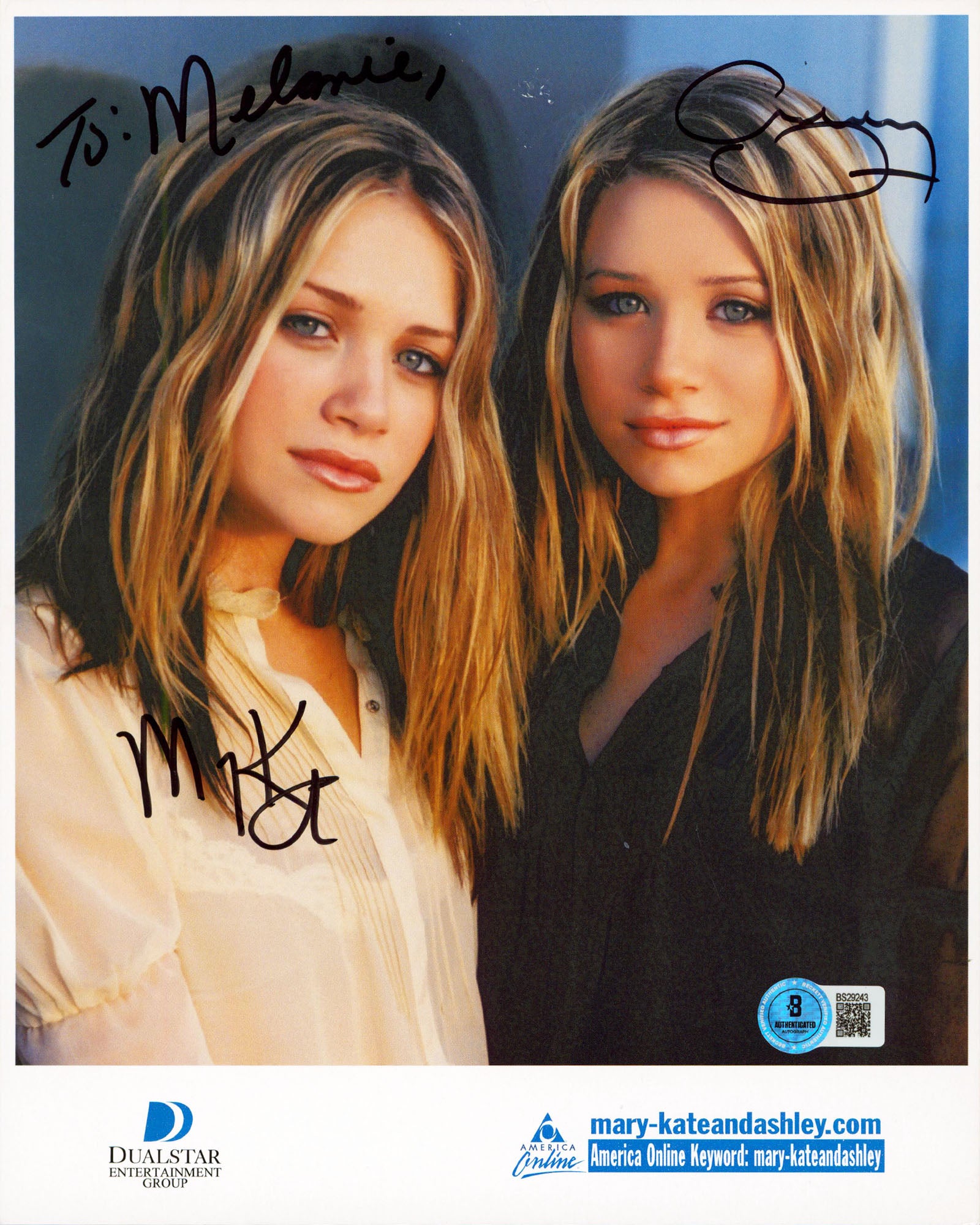 Mary-Kate & Ashley Olsen Full House "To Melanie" Signed 8x10 Photo BAS #BS29243