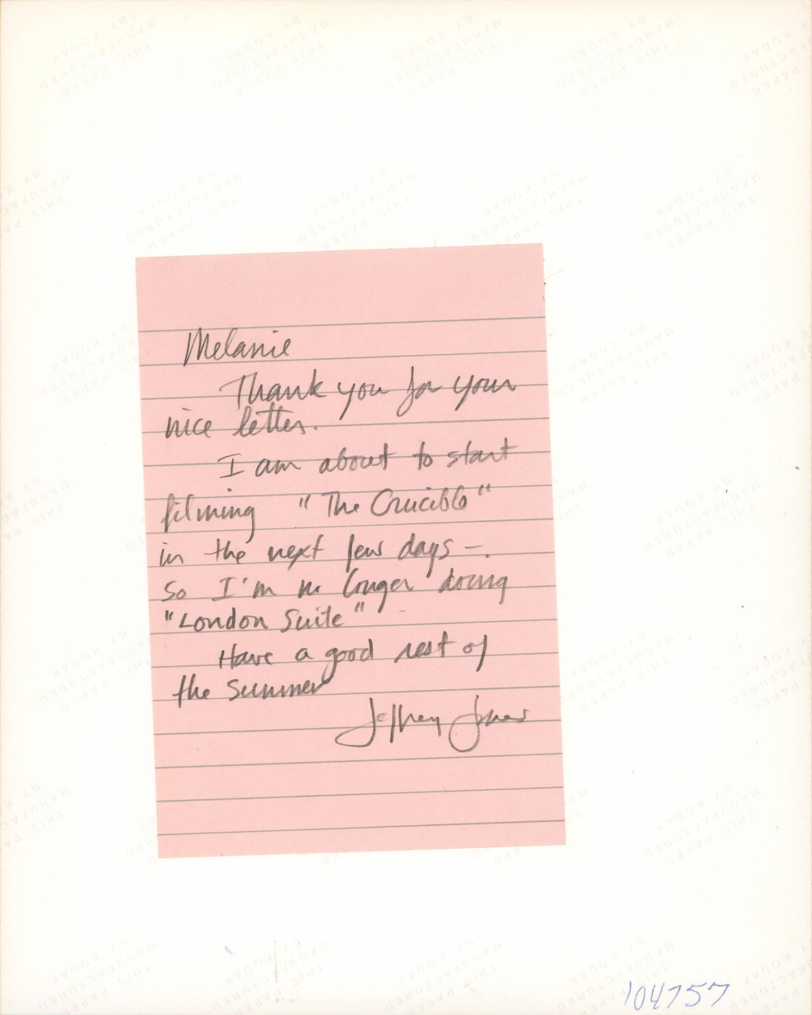 Jeffrey Jones Amadeus "With Best Wishes" Signed 8x10 Vertical Photo BAS #BR43902