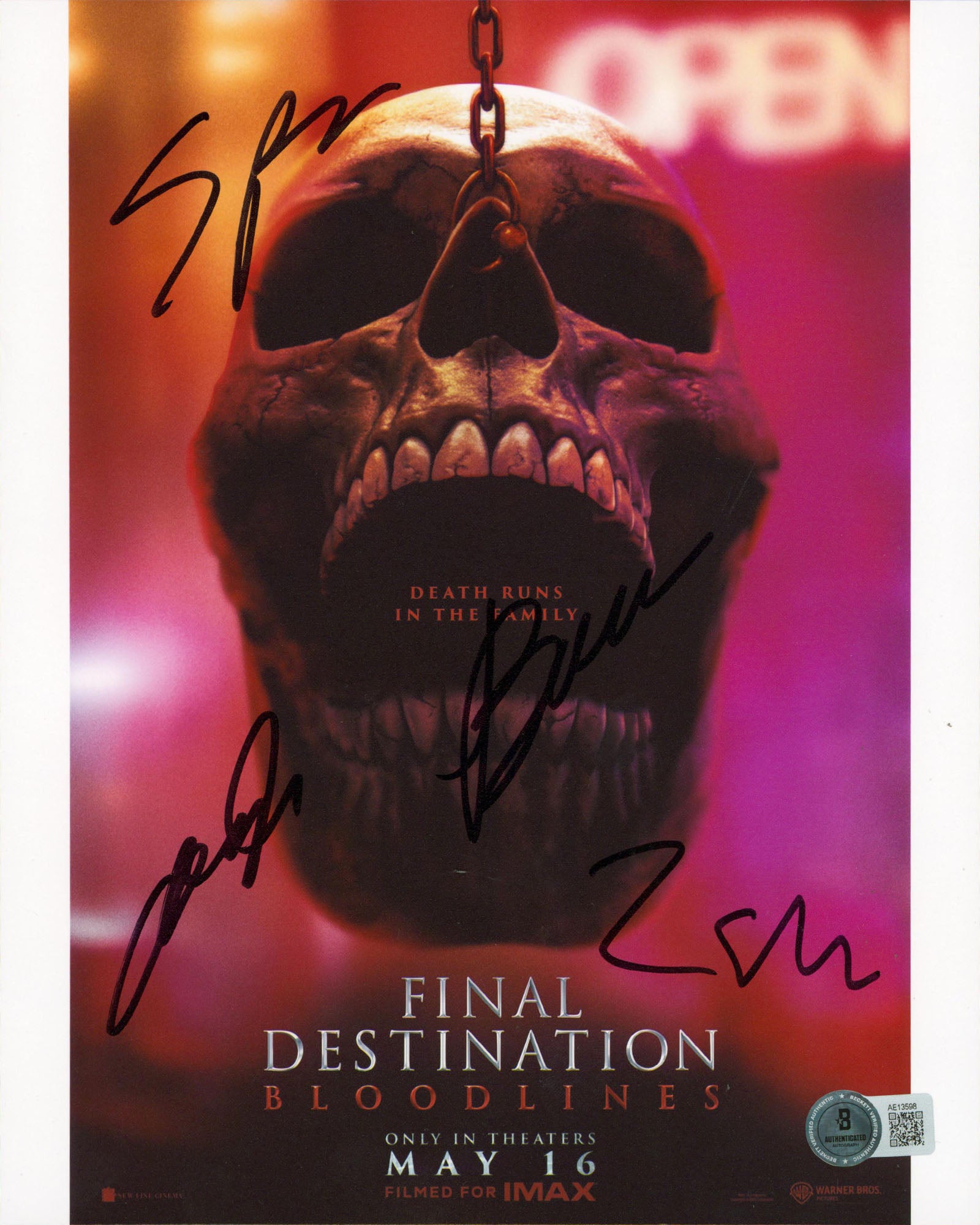 Final Destination Bloodlines Bassinger, Lipovsky, +2 Signed 8x10 Photo BAS