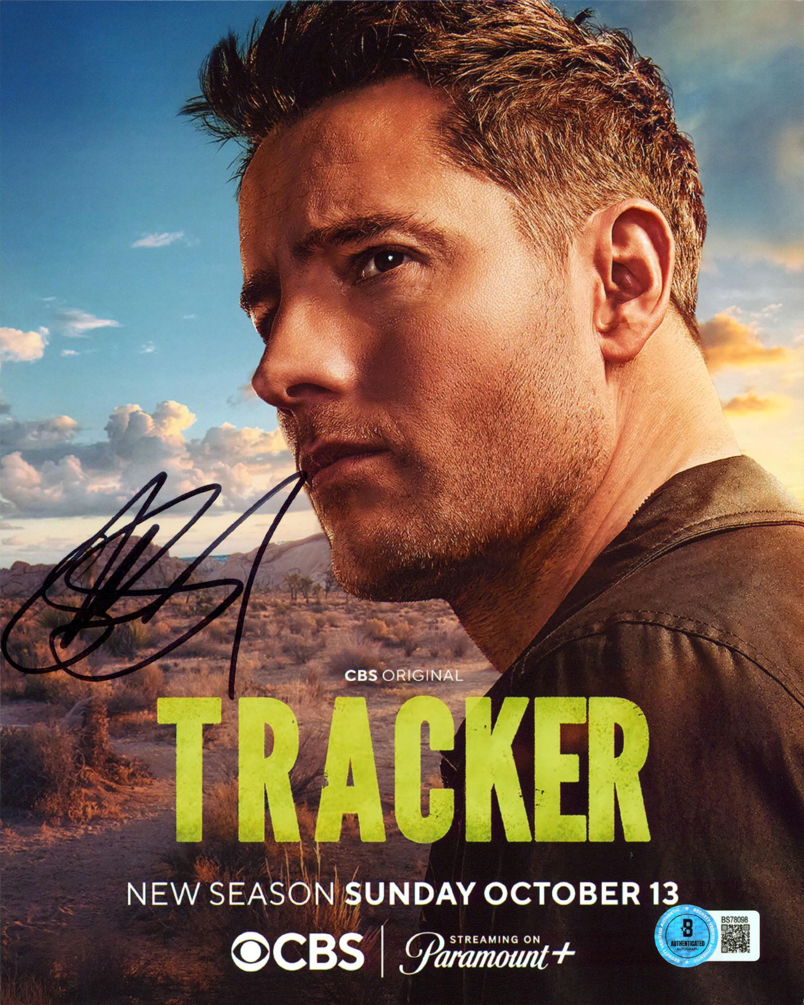 Justin Hartley Tracker Authentic Signed 8x10 Vertical Photo BAS #BS78098