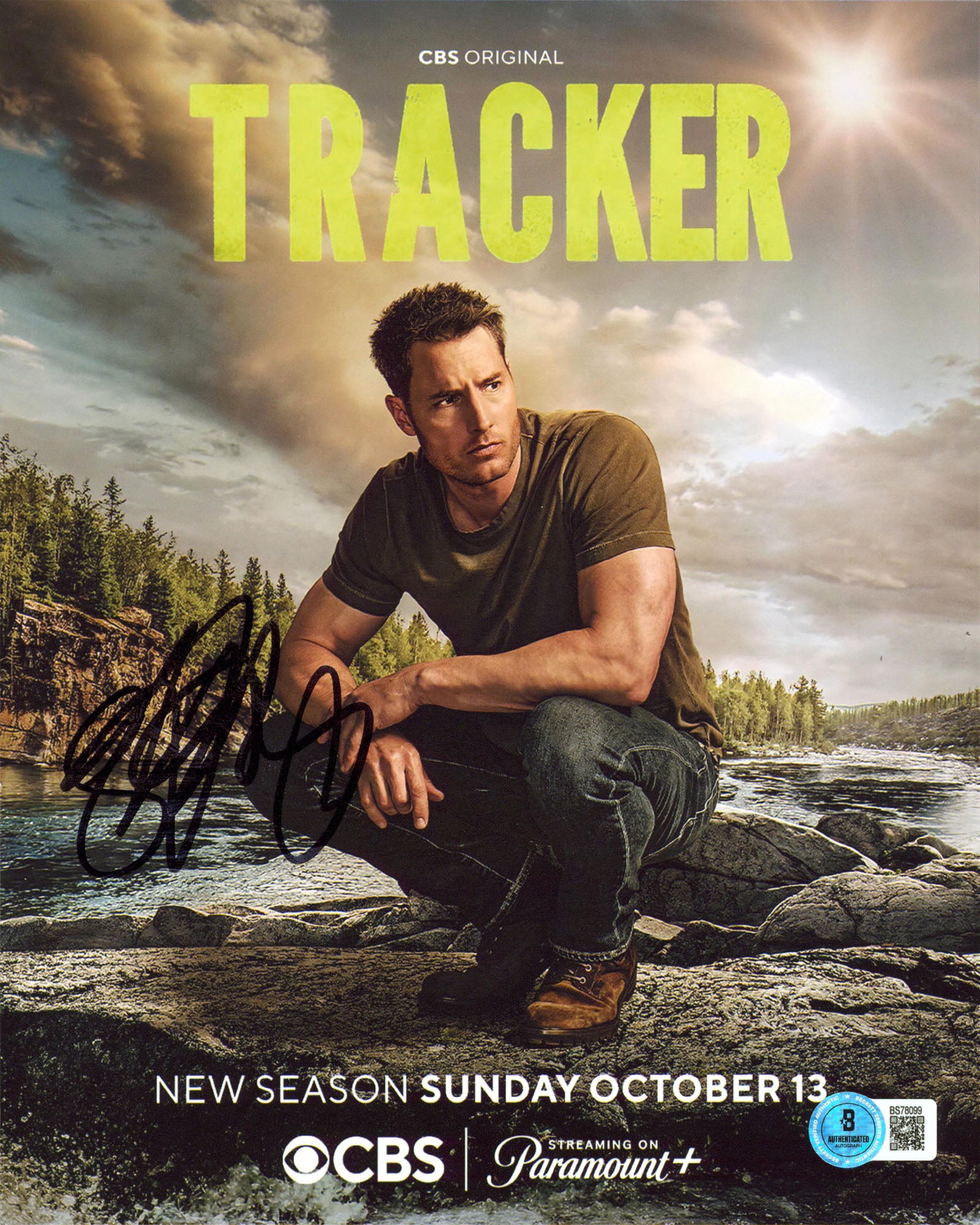 Justin Hartley Tracker Authentic Signed 8x10 Vertical Photo BAS #BS78099