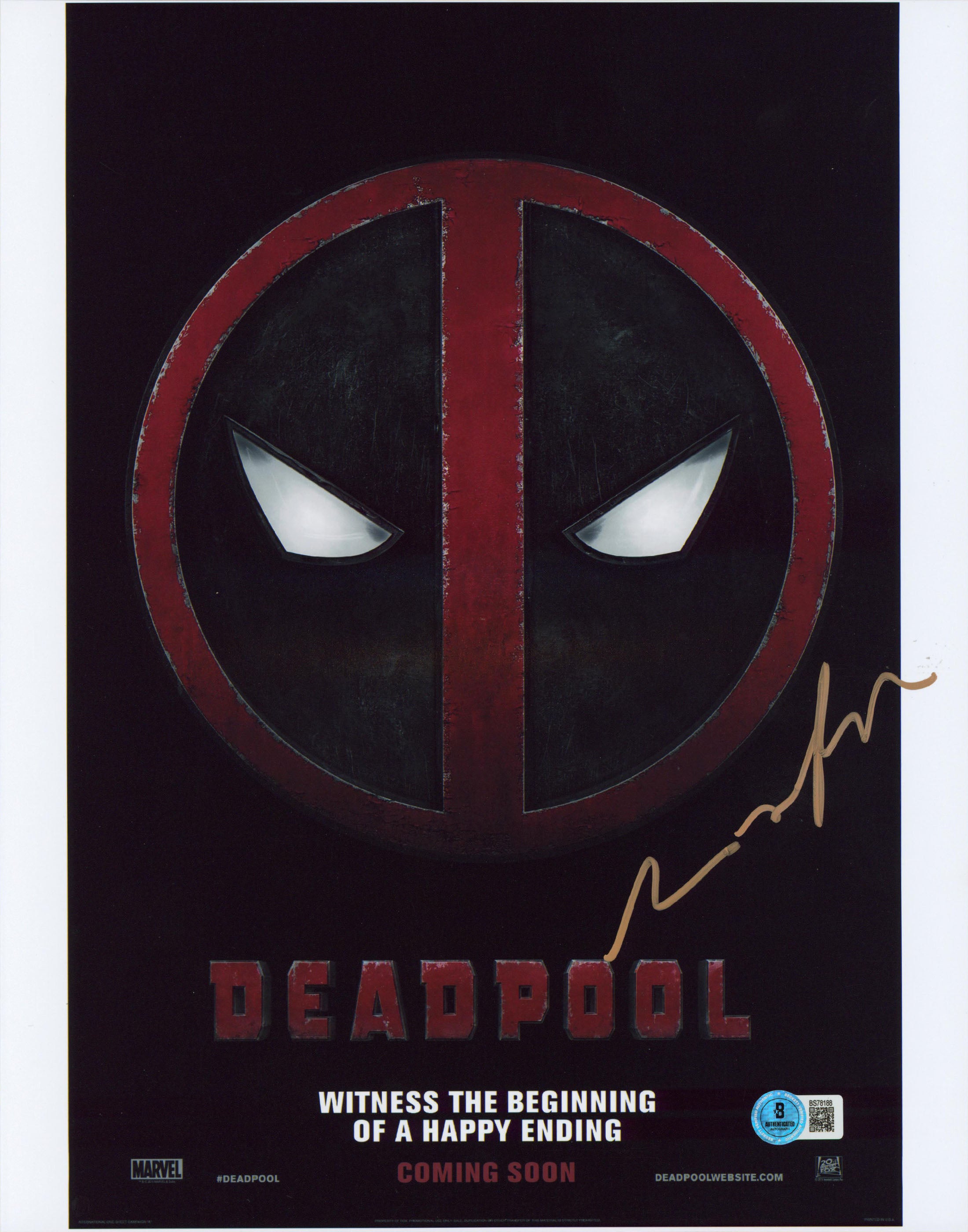Tim Miller Deadpool Authentic Signed 11x14 Vertical Photo BAS #BS78188