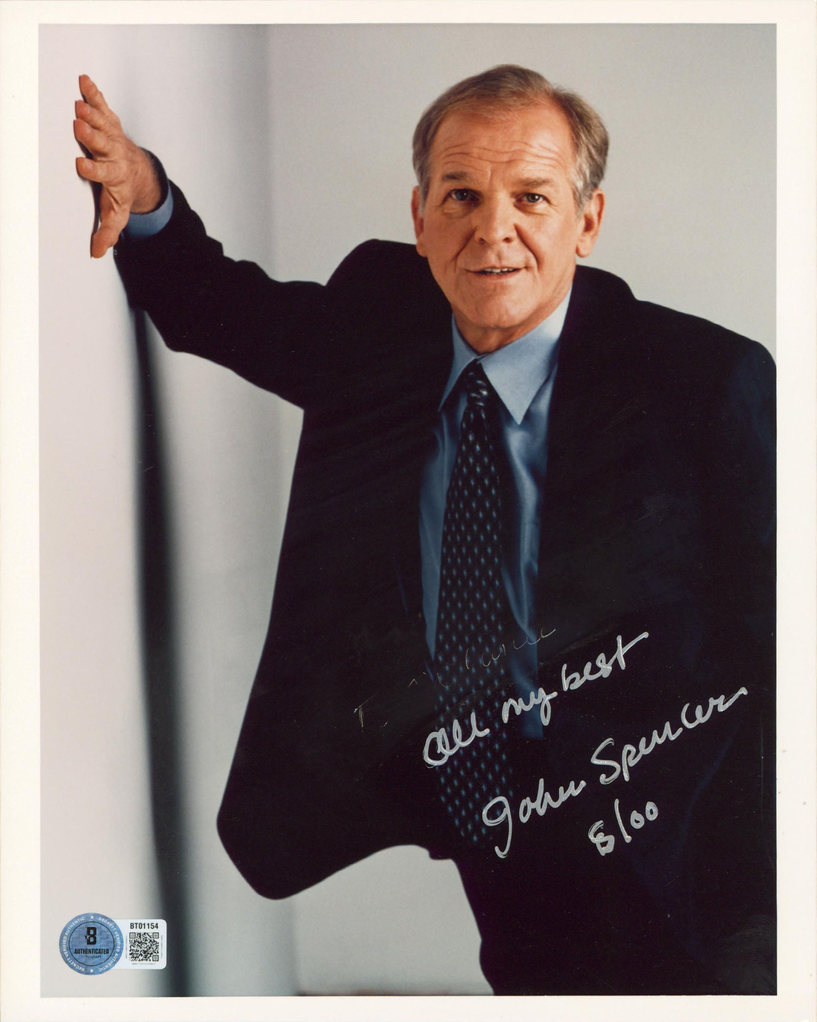 John Spencer The West Wing "All My Best" Authentic Signed 8x10 Photo BAS BT01154