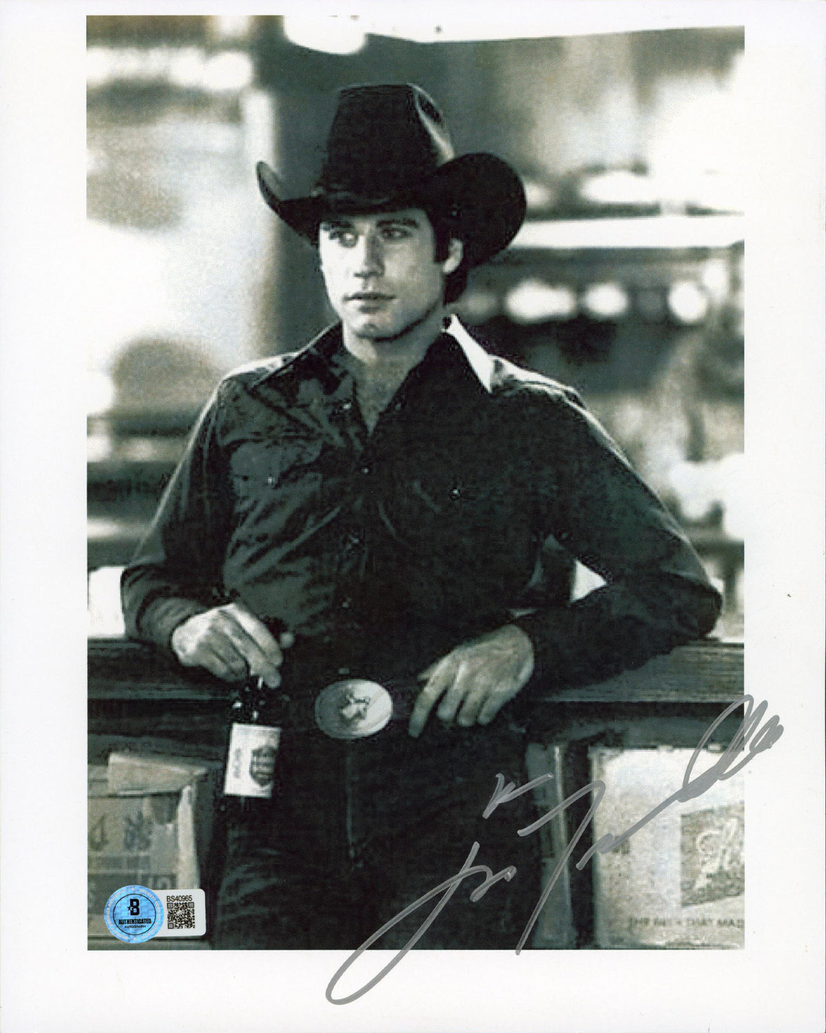 John Travolta Urban Cowboy Authentic Signed 8.5x11 Vertical Photo BAS #BS40965
