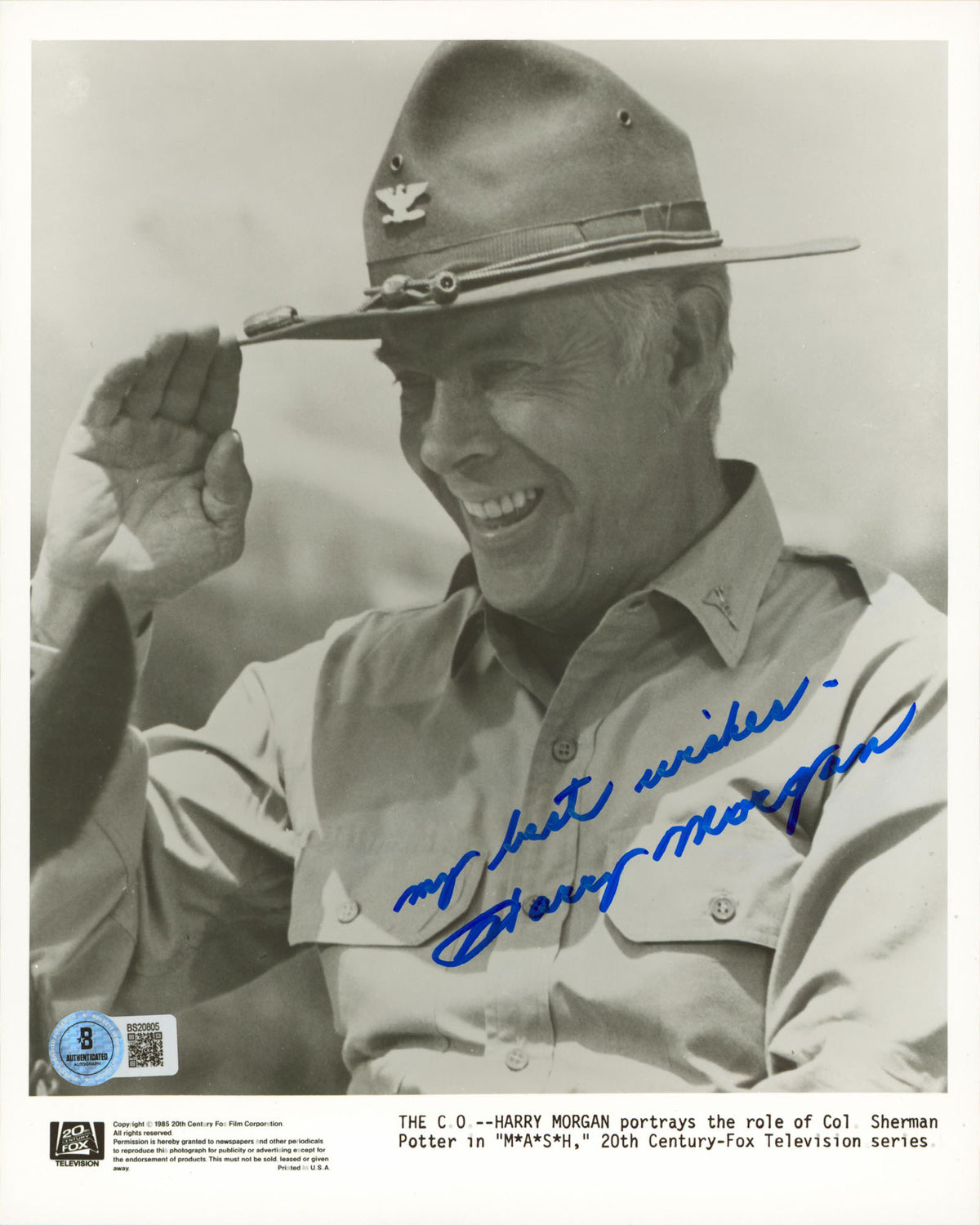 Harry Morgan M*A*S*H "My Best Wishes" Authentic Signed 8x10 Photo BAS #BS20805