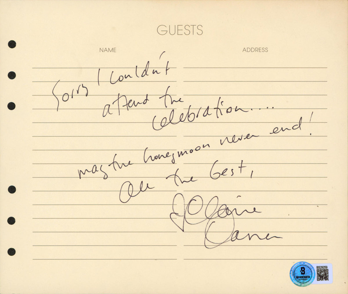 Claire Danes Home for the Holidays Signed 7x8.5 Personal Letter BAS #BS29259