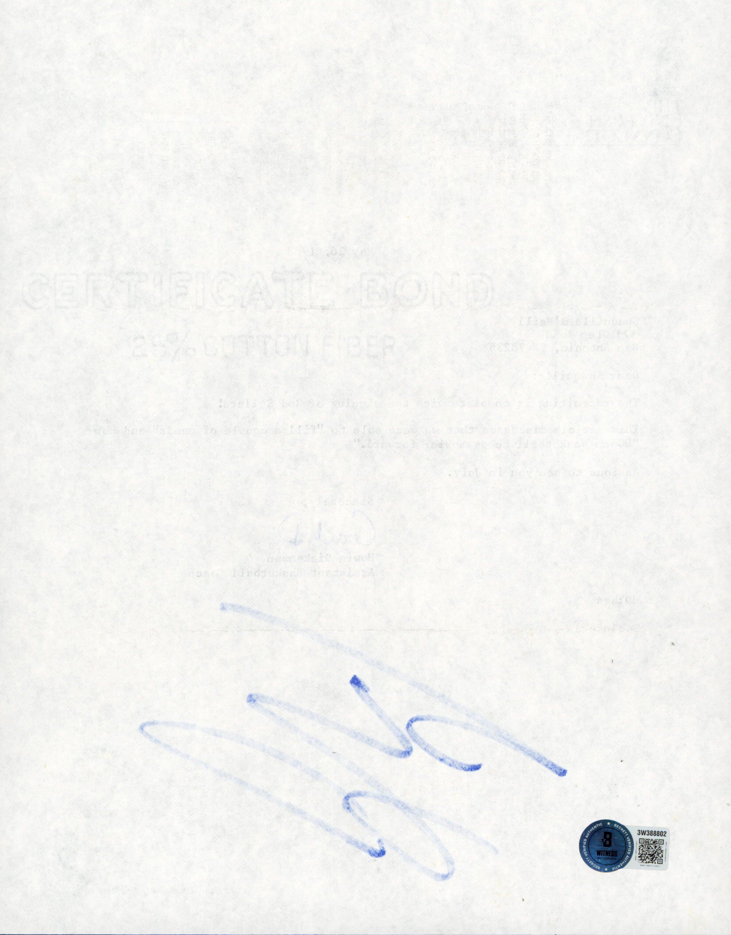 Shaquille O'Neal Signed 1988 University of Connecticut Recruitment Letter BAS