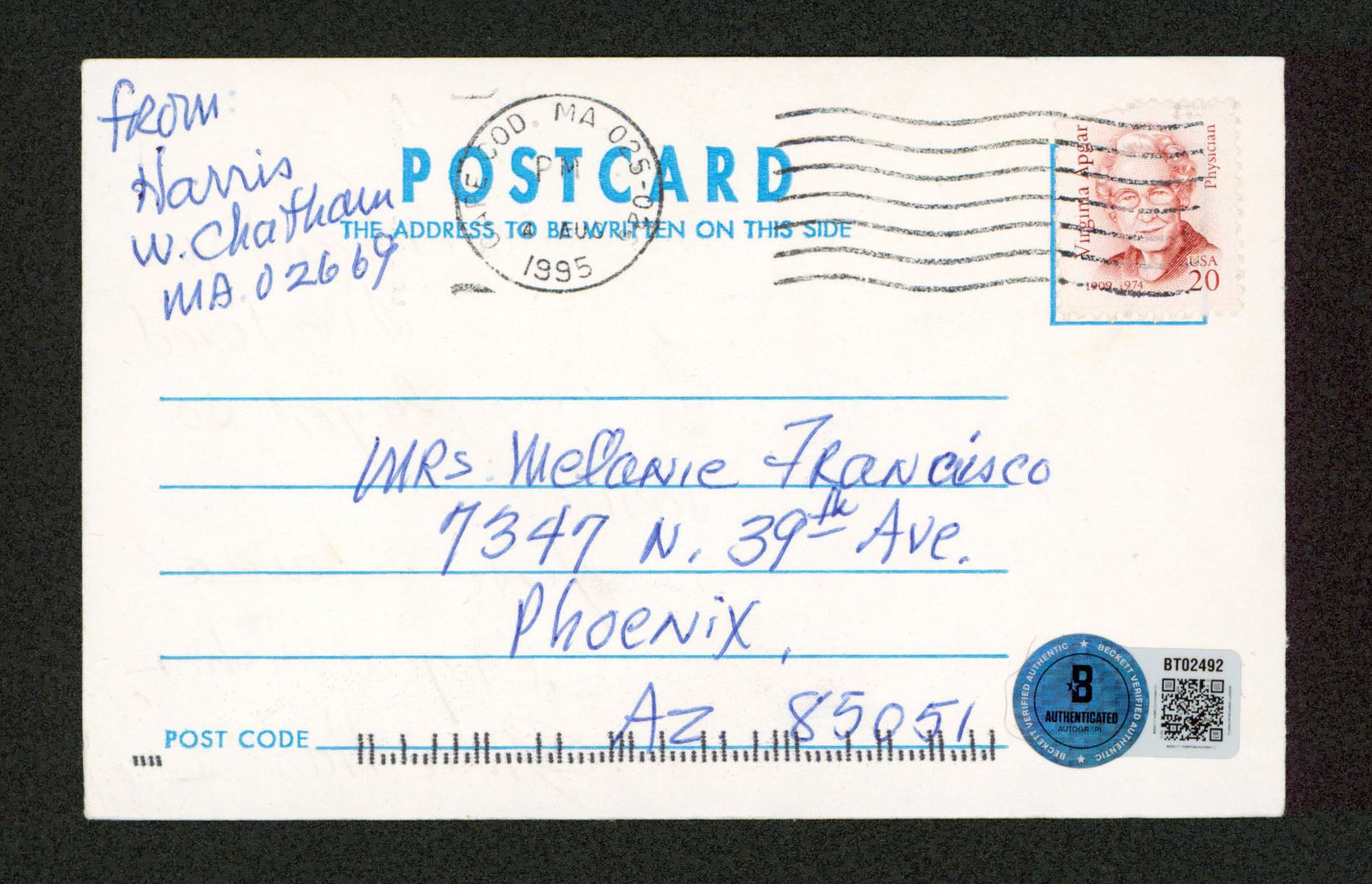 Julie Harris East of Eden Authentic Signed 3.5x5.5 Postcard BAS #BT02492