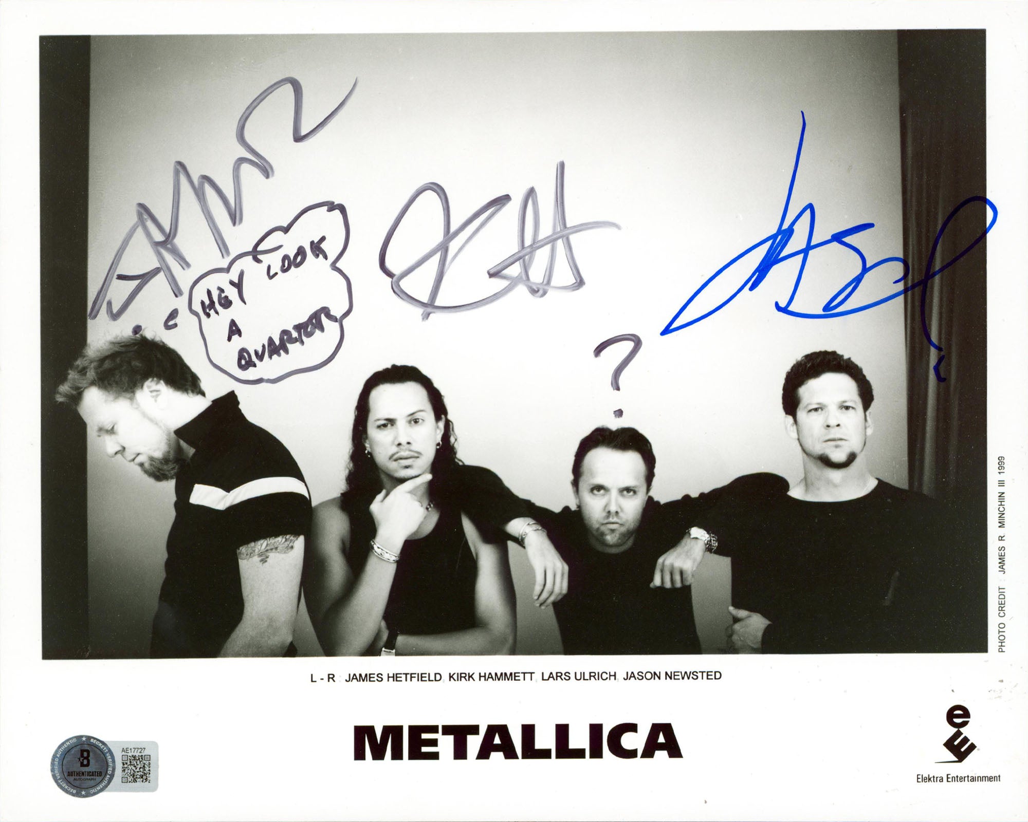 Metallica (3) Hetfield, Hammett & Newsted Signed 8x10 Promo Photo BAS #AE17727