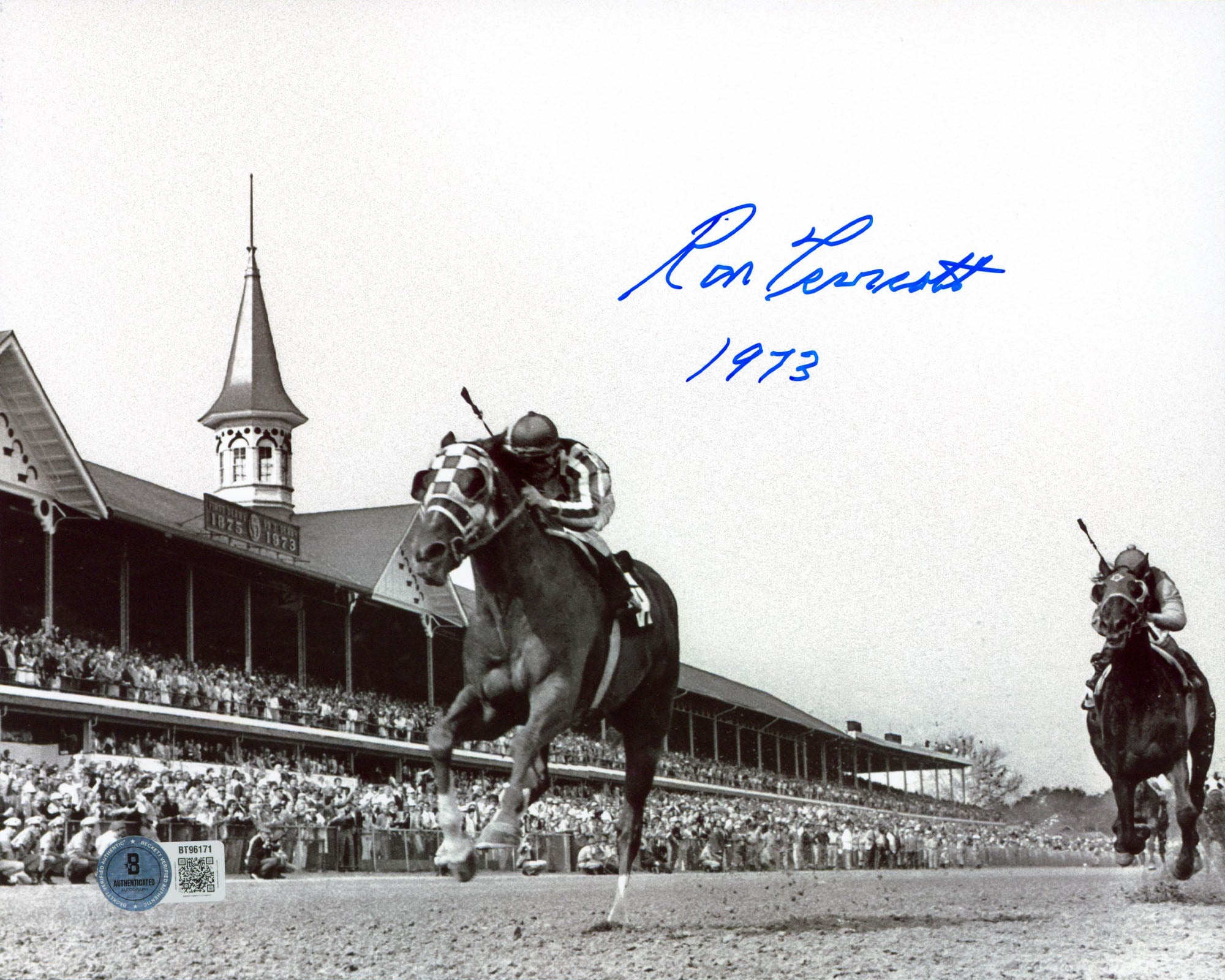 Ron Turcotte "1973" Signed 8x10 Secretariat Belmont Stakes B&W Photo BAS 2