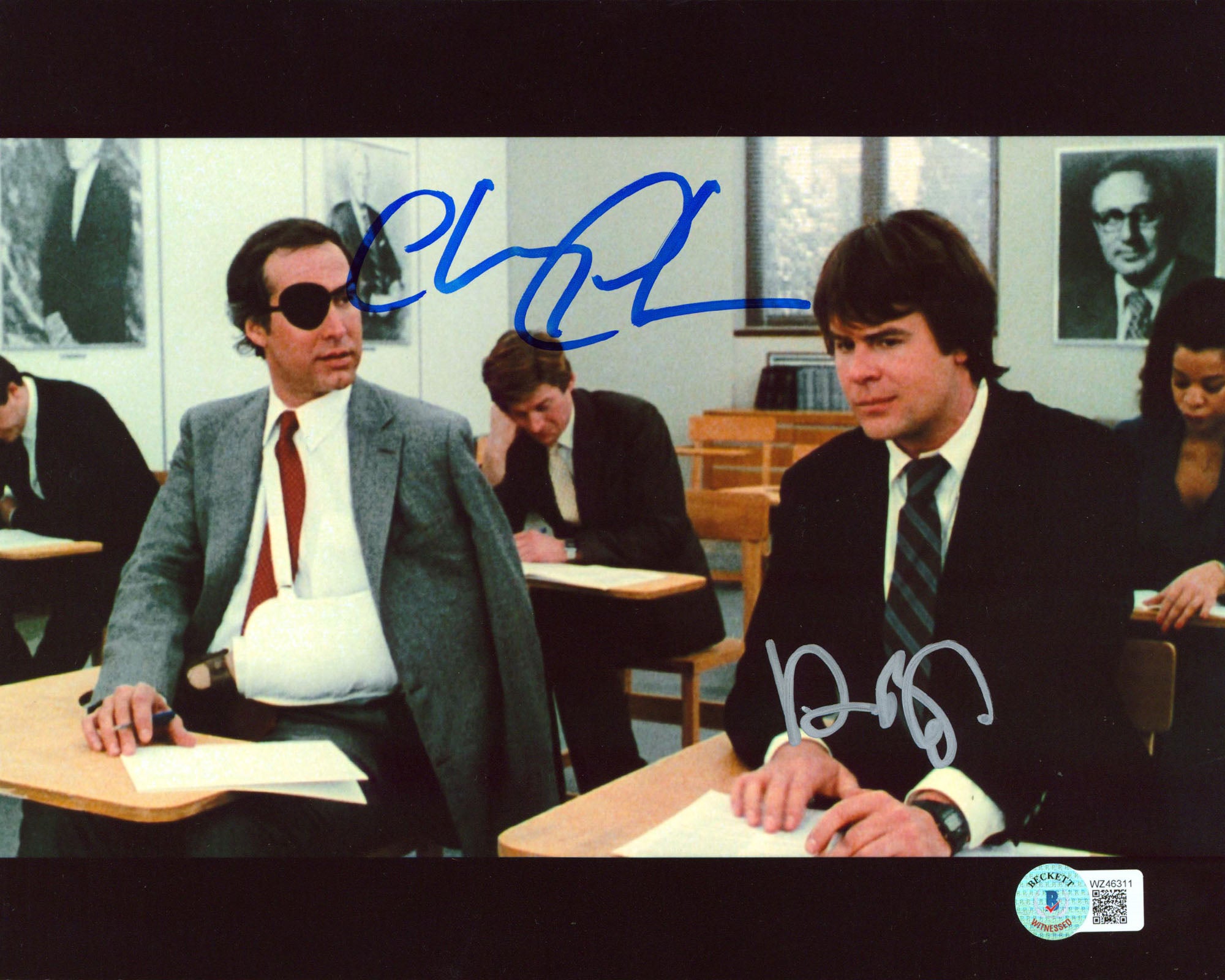 Chevy Chase & Dan Aykroyd Spies Like Us Signed 8x10 Classroom Photo BAS Witnessed
