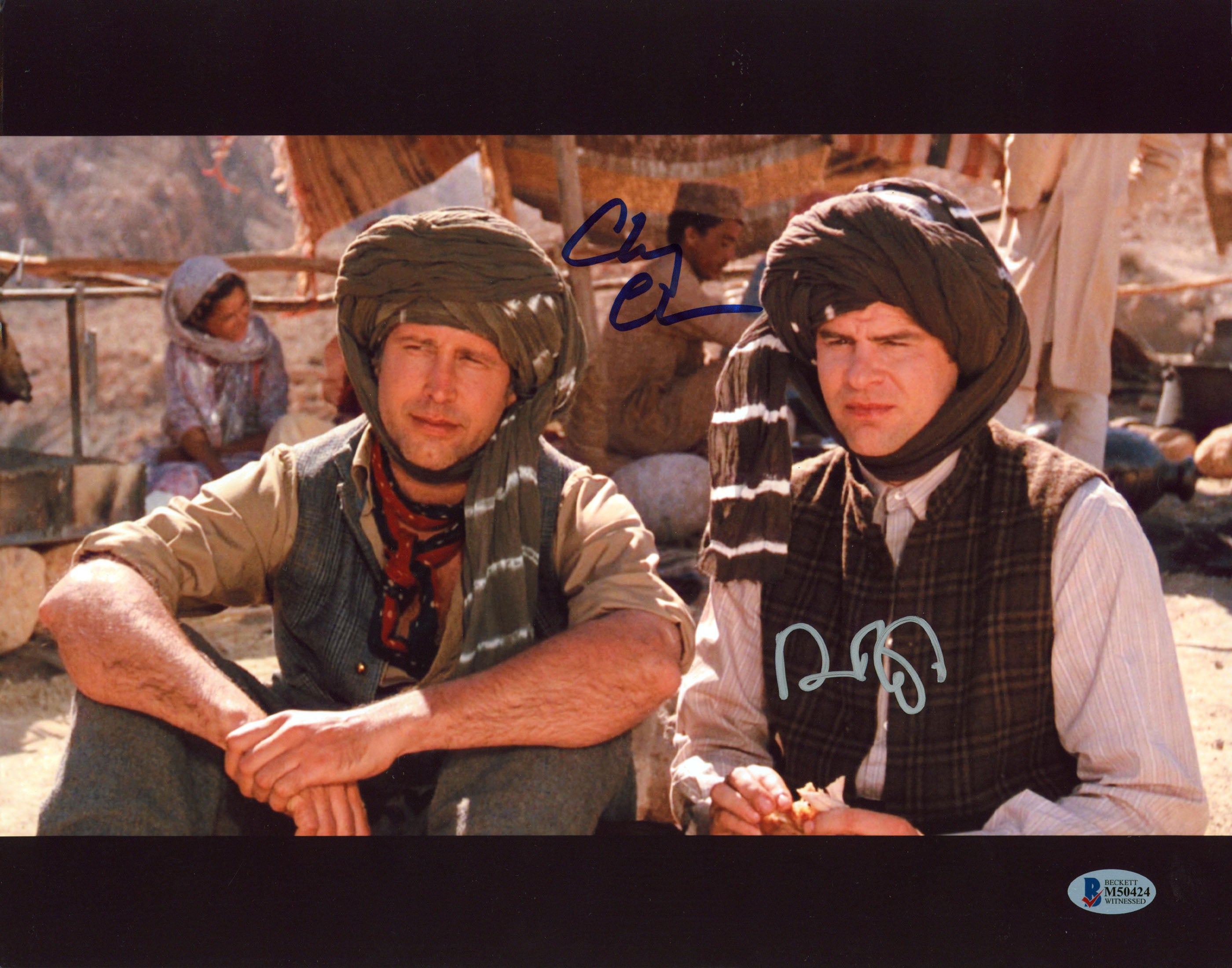 Chevy Chase & Dan Aykroyd Spies Like Us Signed 11x14 Sitting Photo BAS Witnessed