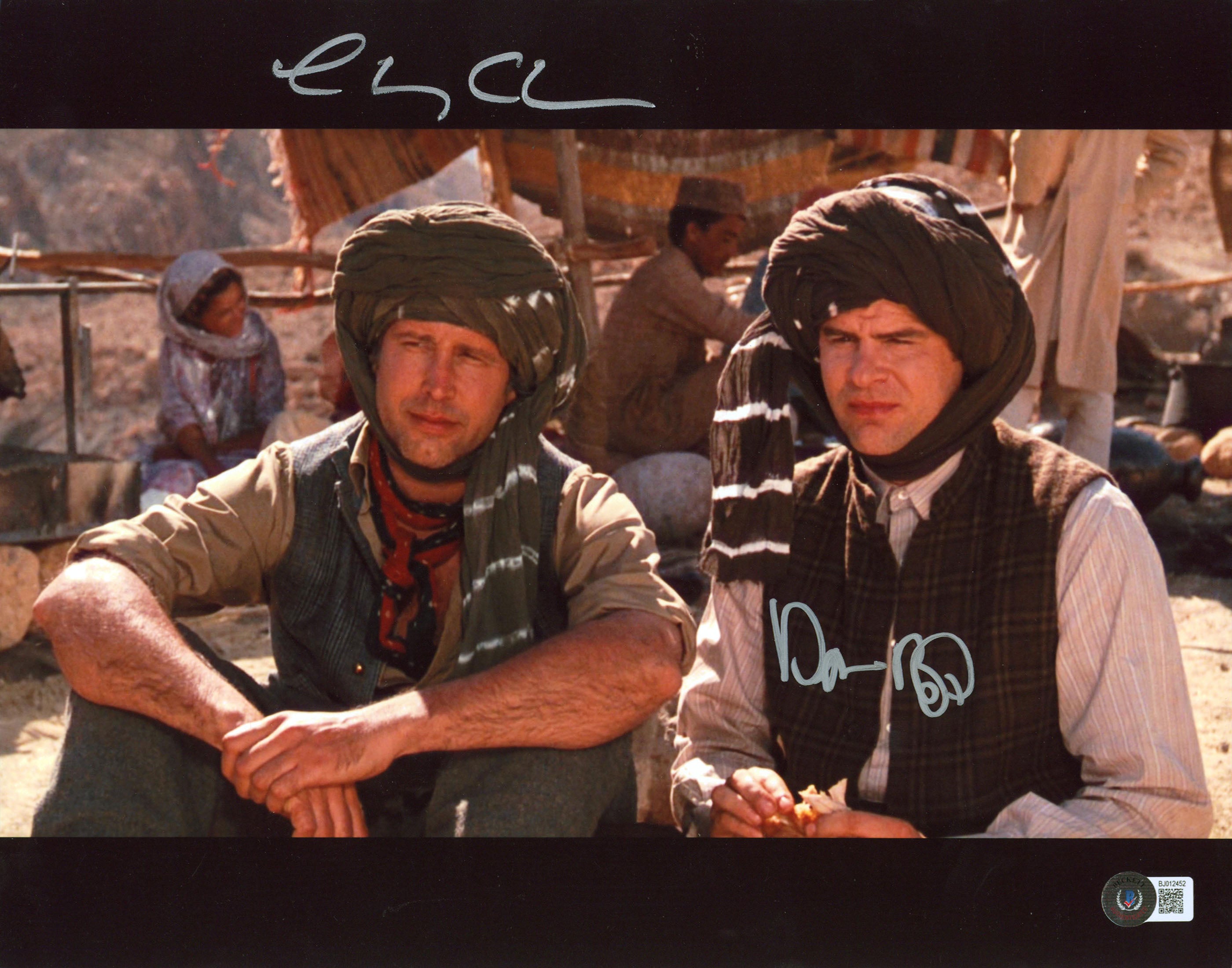 Chevy Chase & Dan Aykroyd Spies Like Us Signed 11x14 Sitting Photo BAS #BJ012452