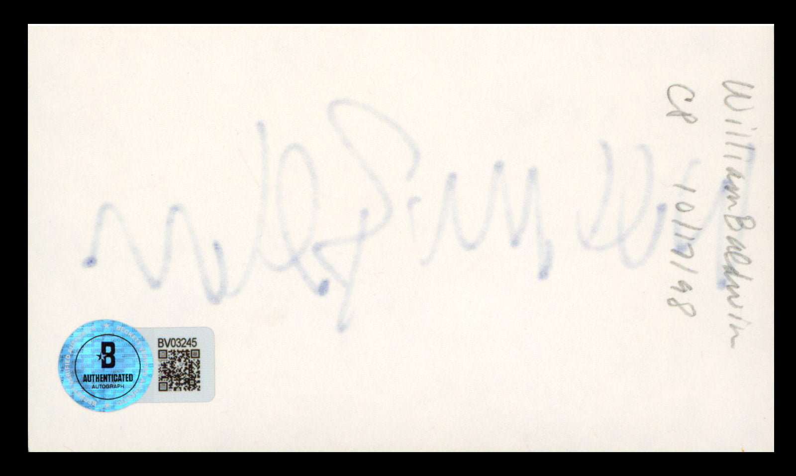 William Baldwin Backdraft Authentic Signed 3x5 Index Card Autographed BAS