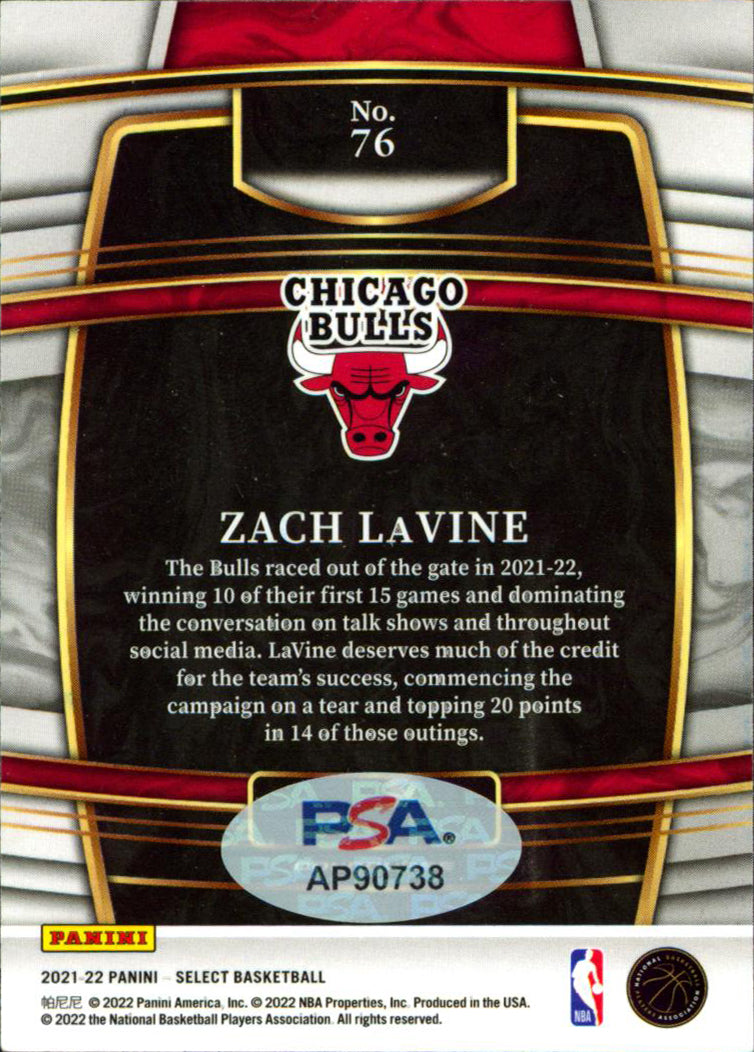 Bulls Zach LaVine Authentic Signed 2021 Panini Select #76 Card PSA/DNA #AP90738