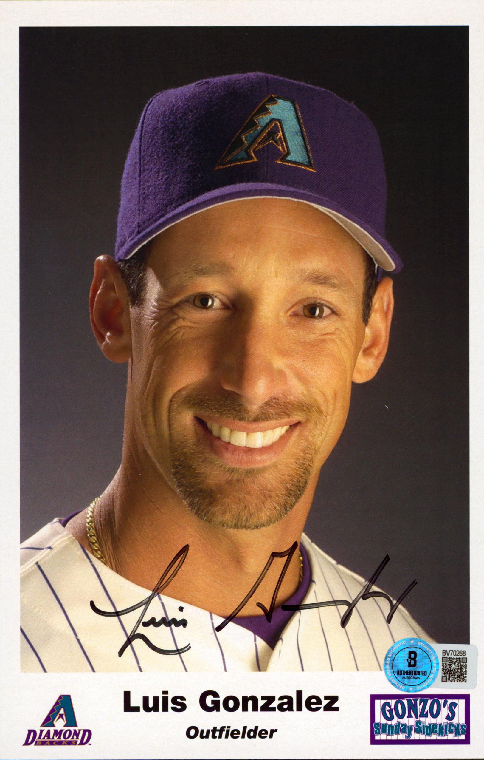 D-Backs Luis Gonzalez Authentic Signed 5.5x8.5 Vertical Photo BAS #BV70268