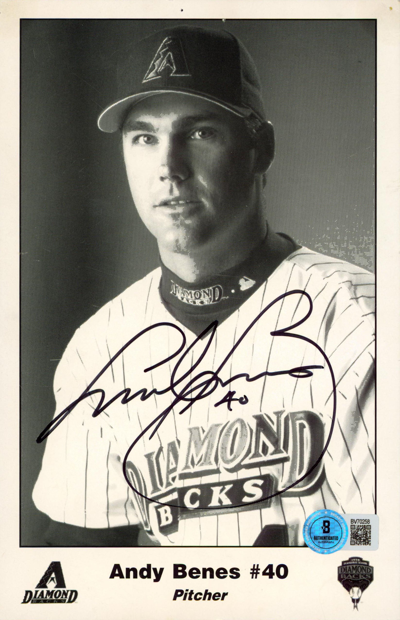D-Backs Andy Benes Authentic Signed Vertical Photo 5.5x8.5 BAS #BV70258
